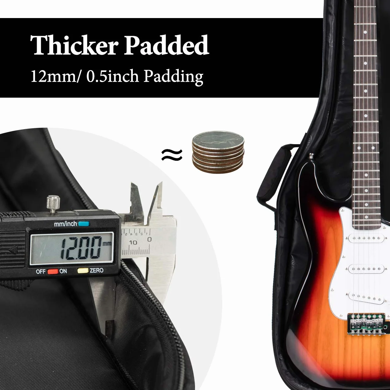 CAHAYA Wysokiej jakości wyściełany pokrowiec na gitarę elektryczną, ochraniacz Gig Bag ok. 12 mm z paskami odblaskowymi, czarny CY0201, czarny, Rembourrage de 12 mm, Nowoczesny