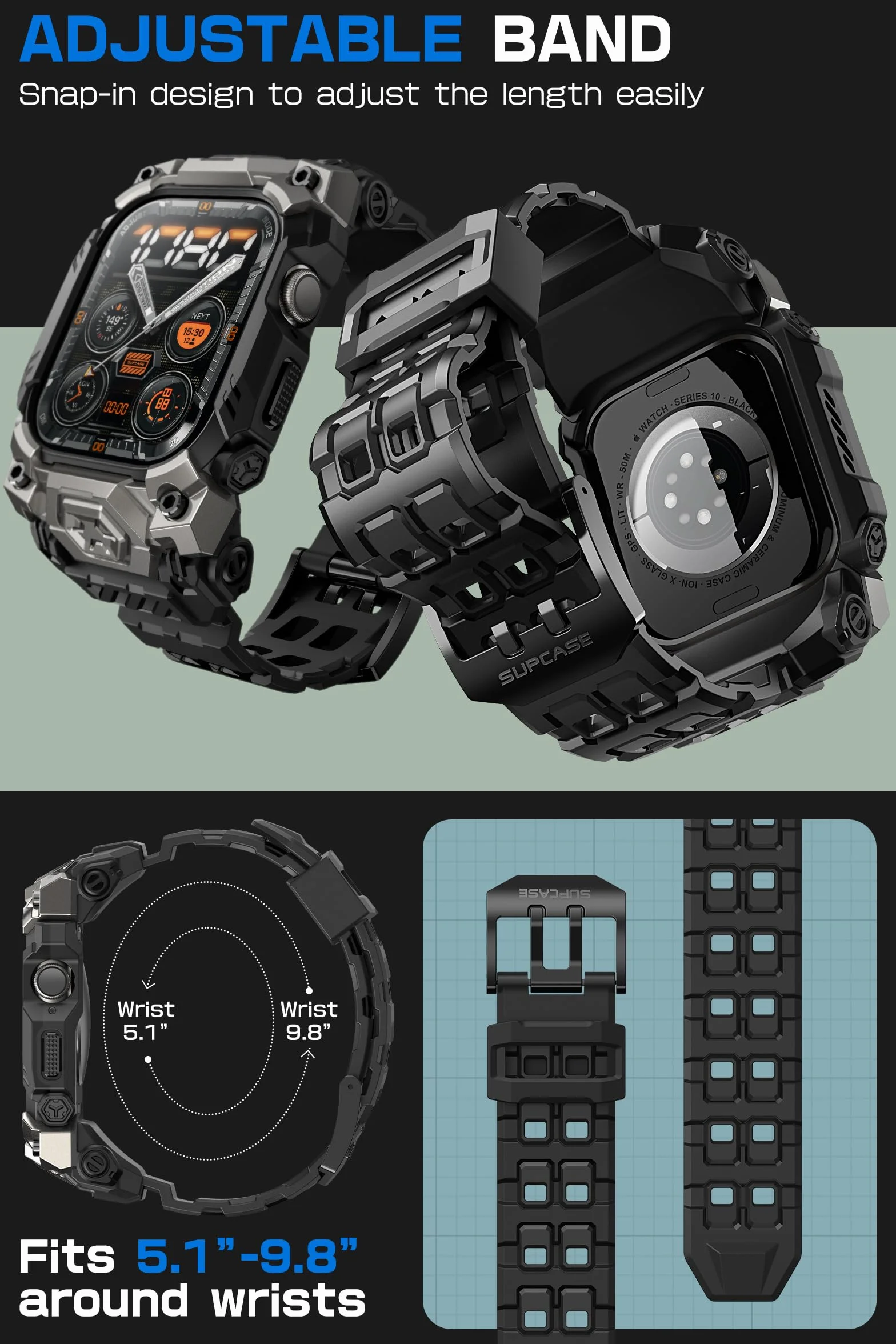 SUPCASE Etui do Apple Watch 11/10 46 mm z paskiem (ruda żuka jednorożca), [odporne na zarysowania] [ochrona klasy wojskowej] wytrzymałe sportowe męskie etui ochronne z regulowanym paskiem