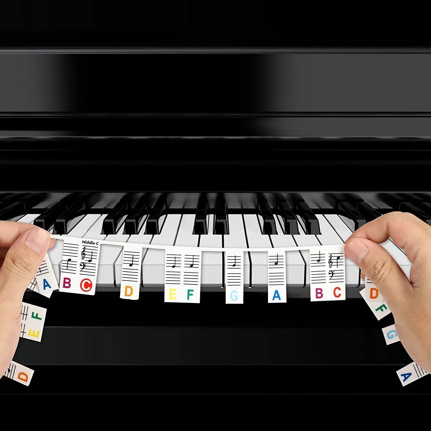 Etykiety na klawiaturę fortepianową, zdejmowane silikonowe naklejki na klawiaturę fortepianową wielokrotnego użytku, 88 pełnowymiarowe, naklejki na klawisze fortepianowe dla dzieci, początkujących, tęcz