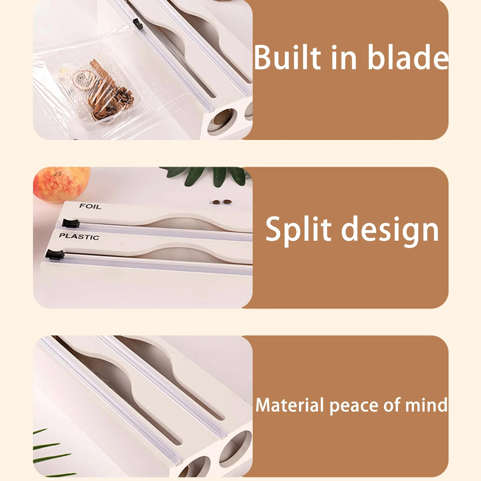 SUQ Wrap Dispenser-Cutter, napełniany dozownik folii cling, przyssawka do cięcia folii plastikowej Żywność Przezroczysta folia i folia do kuchni, restauracja (Dwuwarstwowy biały)