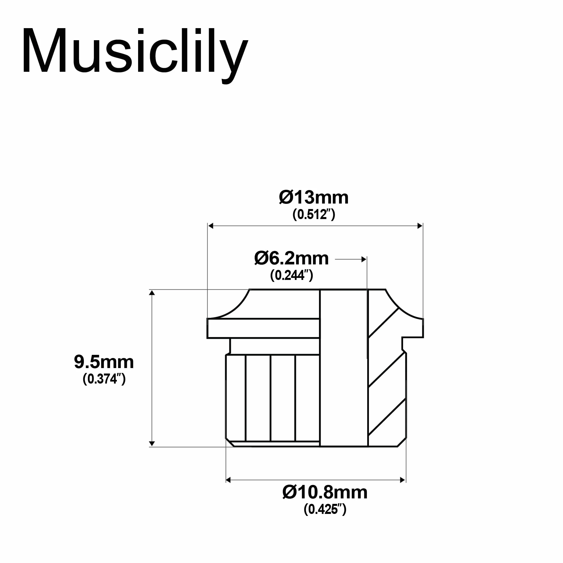 Musiclily Pro Stalowe Vintage/Nowoczesny 6mm-10mm Tuleje Konwersyjne Okucia Adapter do Gitary Kołki Strojenia Tunery, Złoty(6 szt.)