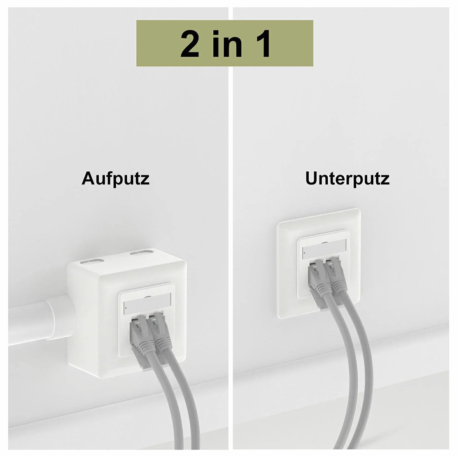 VCELINK Uniwersalna Gniazdo Sieciowe Cat6A, 2 x RJ45 Port LAN Gniazdo, Gniazdo Danych Natynkowe lub Wpuszczane - Ekranizowane, 10 Gigabitowe Ethernetowe Gniazdo RJ45, POE, CAT7 CAT6 CAT5, Biały