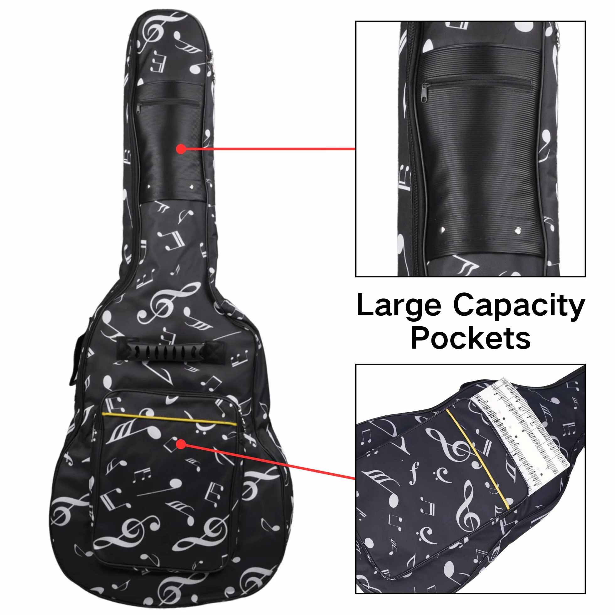 SUQ Wodoszczelna torba na gitarę Oxford, 40/41 cala, torba z wzorem muzycznym, nylonowa, torba na gitarę elektryczną, gitarę akustyczną i koncertową, odporna na uderzenia, 8 mm, wyściełana,