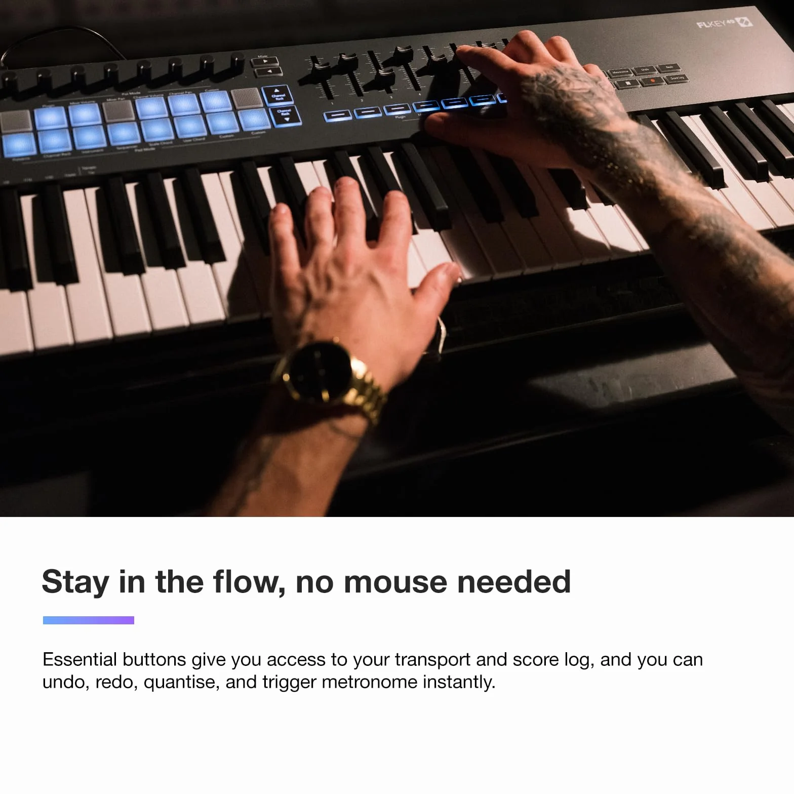Novation FLkey 61, kontroler klawiatury MIDI — płynna integracja FL Studio z trybem akordów i skalowania. Kompleksowe oprogramowanie do produkcji muzyki
