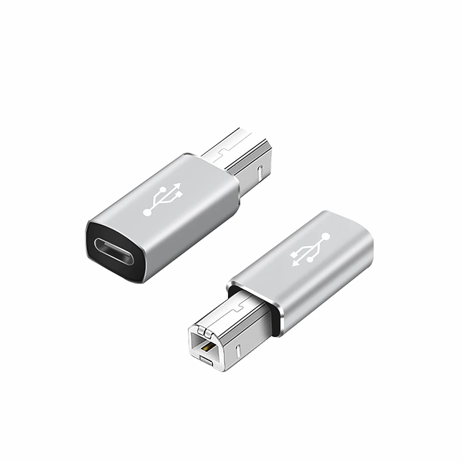 QIANRENON USB C żeński na midi adapter typu C na męski USB B adapter do drukarki MIDI elektryczny syntezator fortepianu i więcej urządzeń typu C / laptopa 2 szt. szary