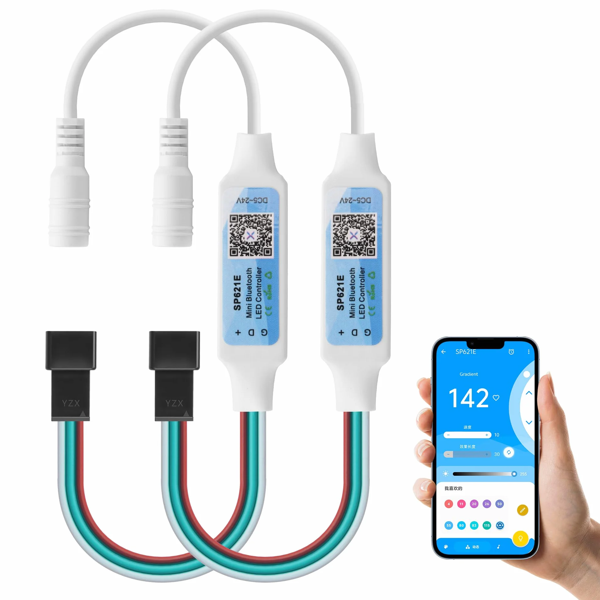 CERRXIAN 2 szt. DC5521 5-24 V mini kontroler RGB Bluetooth, kontroler światła LED DC 5 V, WS2811 WS2812B Pixels Dream Color taśma LED