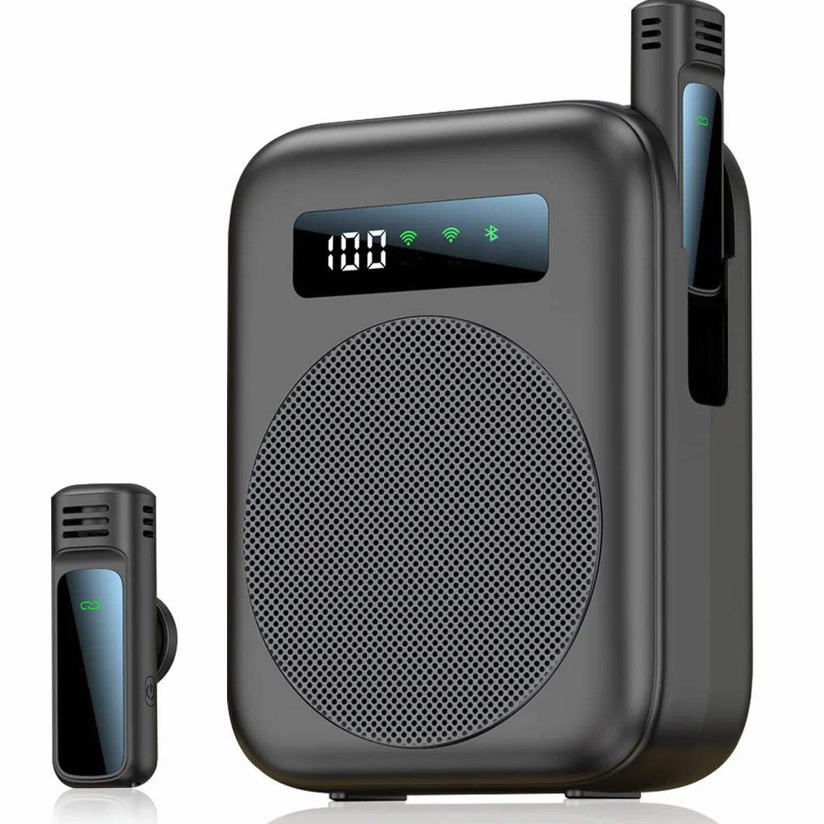 Wzmacniacz głosu, bezprzewodowy mikrofon krawatowy, 2000 mAh, przenośny, ładowany, Bluetooth, mini osobisty głośnik z 2 mikrofonami klapowymi, dla nauczycieli, klasy, spotkań, wycieczek, wzmacniaczy