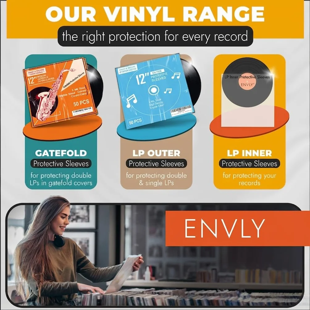 Pokrowce wewnętrzne na płyty gramofonowe (50 sztuk) | Papier ryżowy | antystatyczne (12")