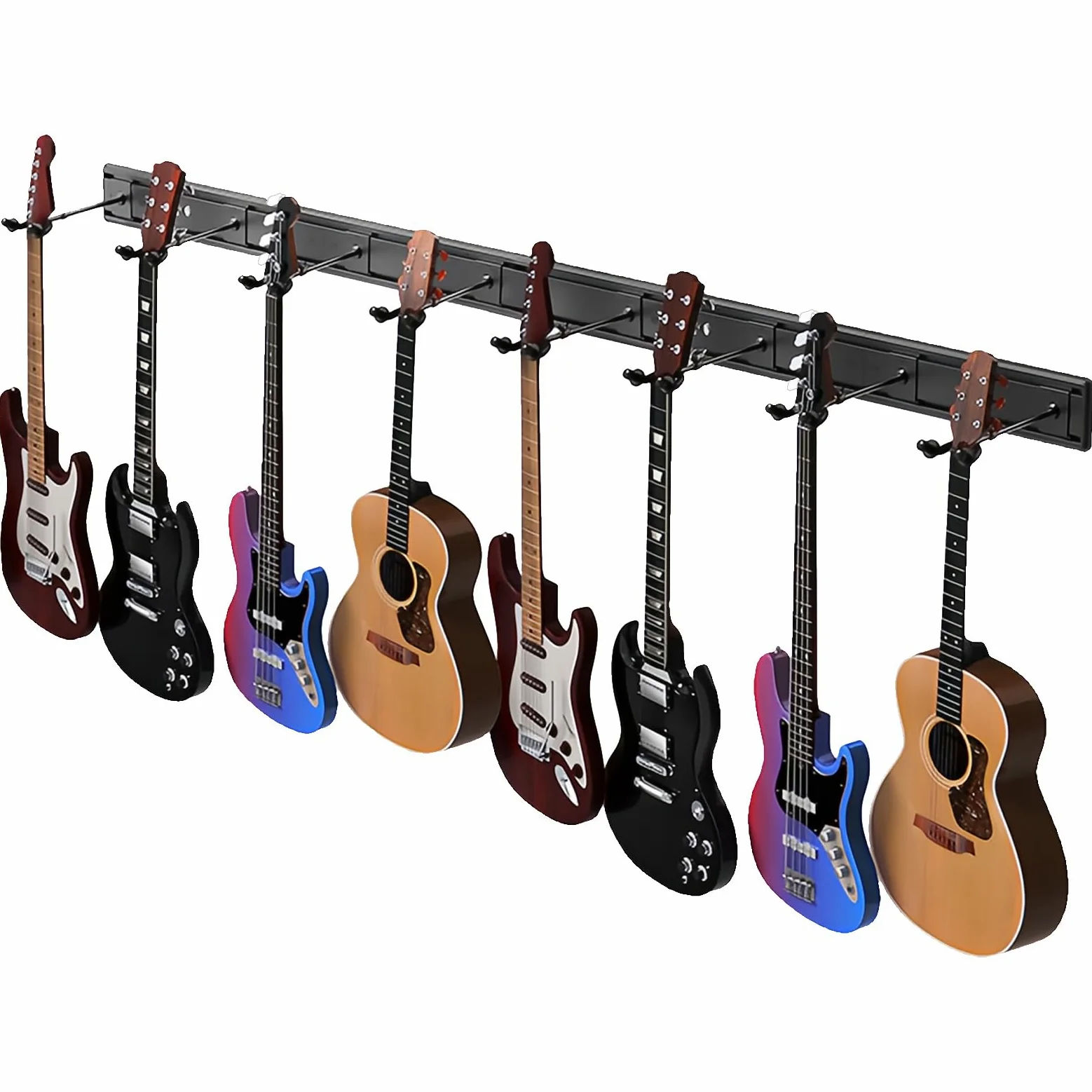 Uchwyt ścienny do gitary z wieloma wieszakami na gitarę, mieści 8 giter, aluminiowy metalowy uchwyt ścienny na gitarę, regulowany stojak na gitarę akustyczną gitarę elektryczną basową (zestaw 8