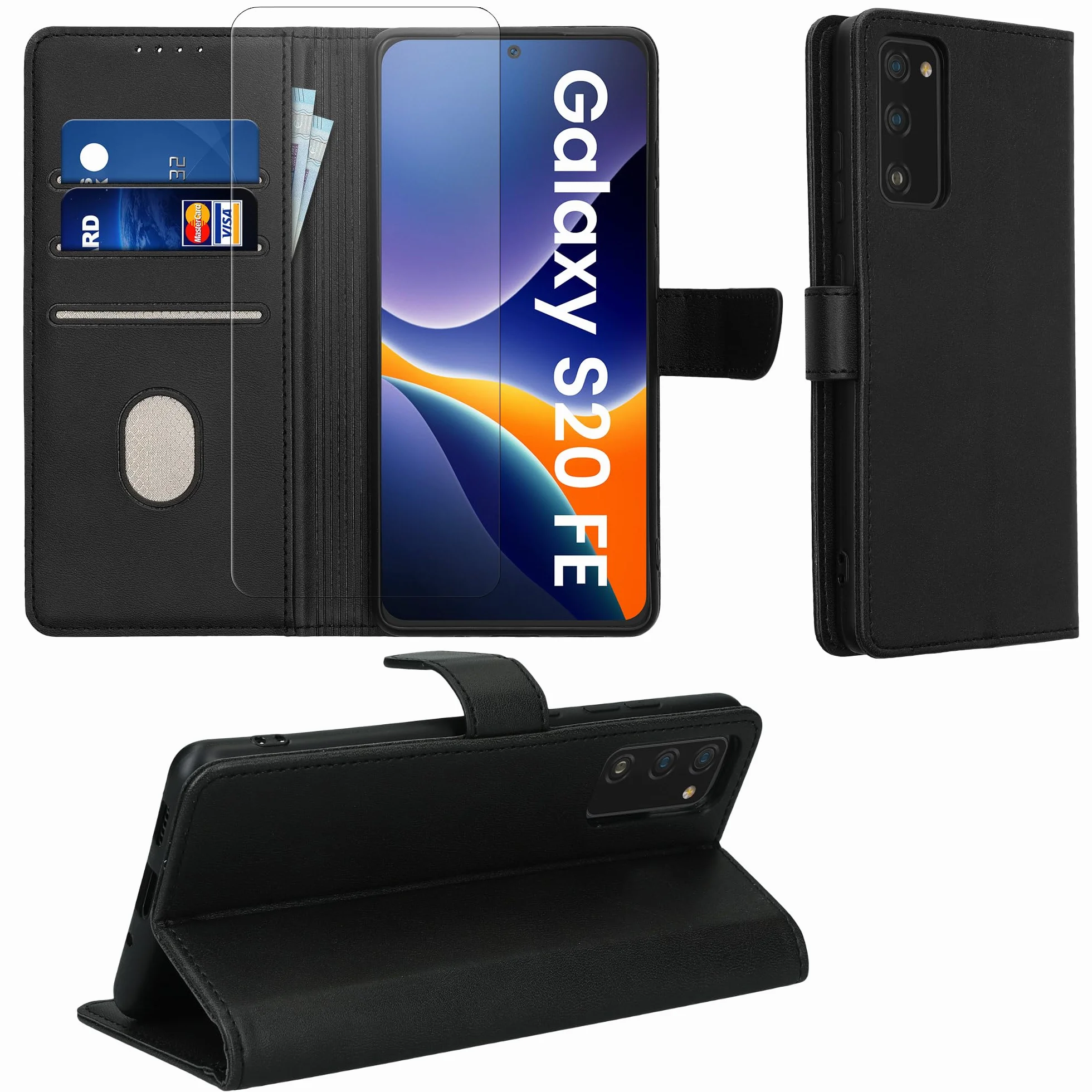kwmobile Etui ze sztucznej skóry PU kompatybilne z Samsung Galaxy S20 FE – etui portfelowe z ochroną ekranu i RFID, czarne