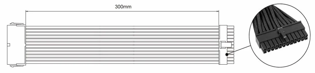 SilverStone SST-PP07-MBB - 30 cm płyta główna 24-pinowy kabel przedłużający do 24-pinowego, czarny
