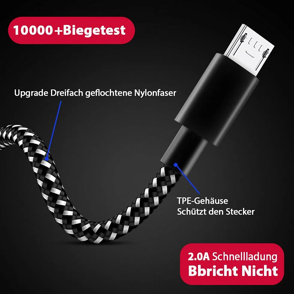 amLifestyle zestaw 2 nylonowych kabli do ładowania PS4, kabel micro USB, kabel do ładowania micro USB, kabel kontrolera, kabel USB do Microsoft Xbox One/One S, kontroler PS4