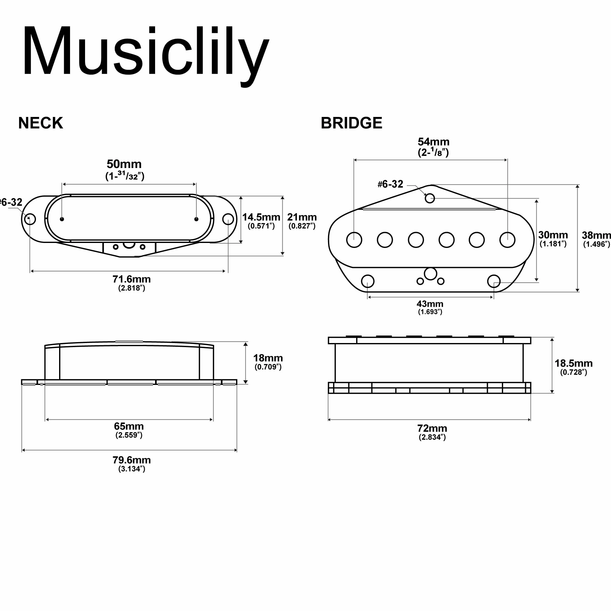 Musiclily Pro TL-60S Alnico 5 Przetwornik Single Coil Neck Bridge Pickups Set 8K/7,3K do Gitary Elektrycznej typu Tele, Czarny