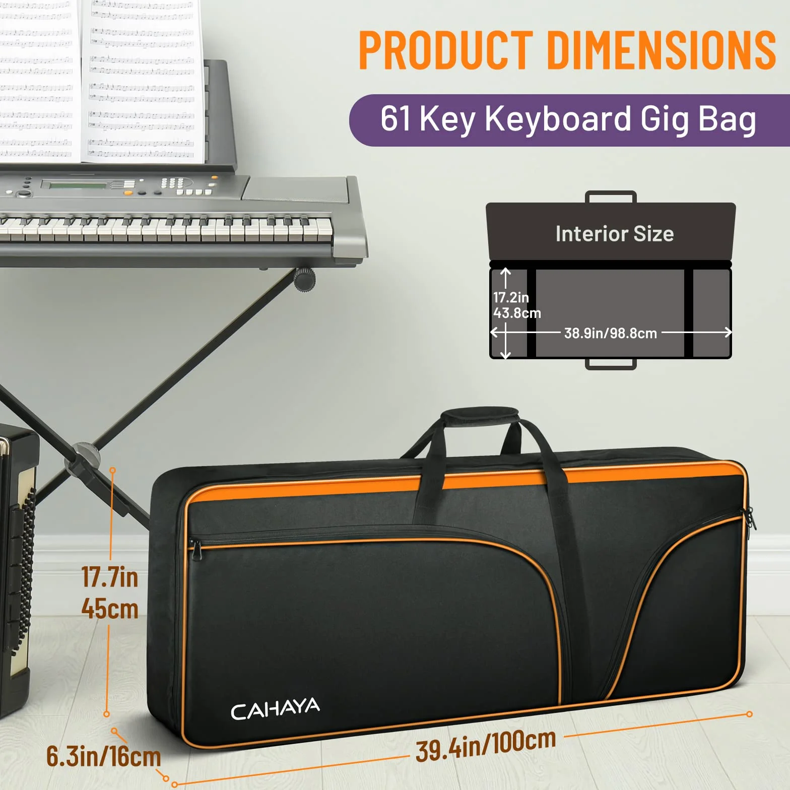 CAHAYA 61 Key Keyboard torba na klawiaturę Electric Keyboard Piano Soft Bag Portable 600D Oxford Cloth 12 mm Thick Padded Case Gig z bocznymi uchwytami i regulowanym paskiem na ramię CY0315