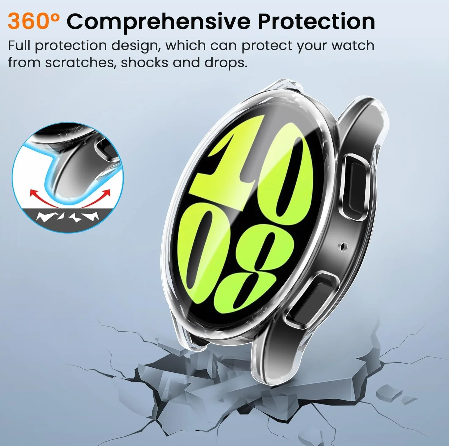 ivoler 3 sztuki etui z osłoną ekranu do Samsung Galaxy Watch 6 44 mm, pełne etui ochronne z miękkiego TPU cienkie, odporne na wstrząsy etui odporne na zarysowania (2 przezroczyste 1 czarne)