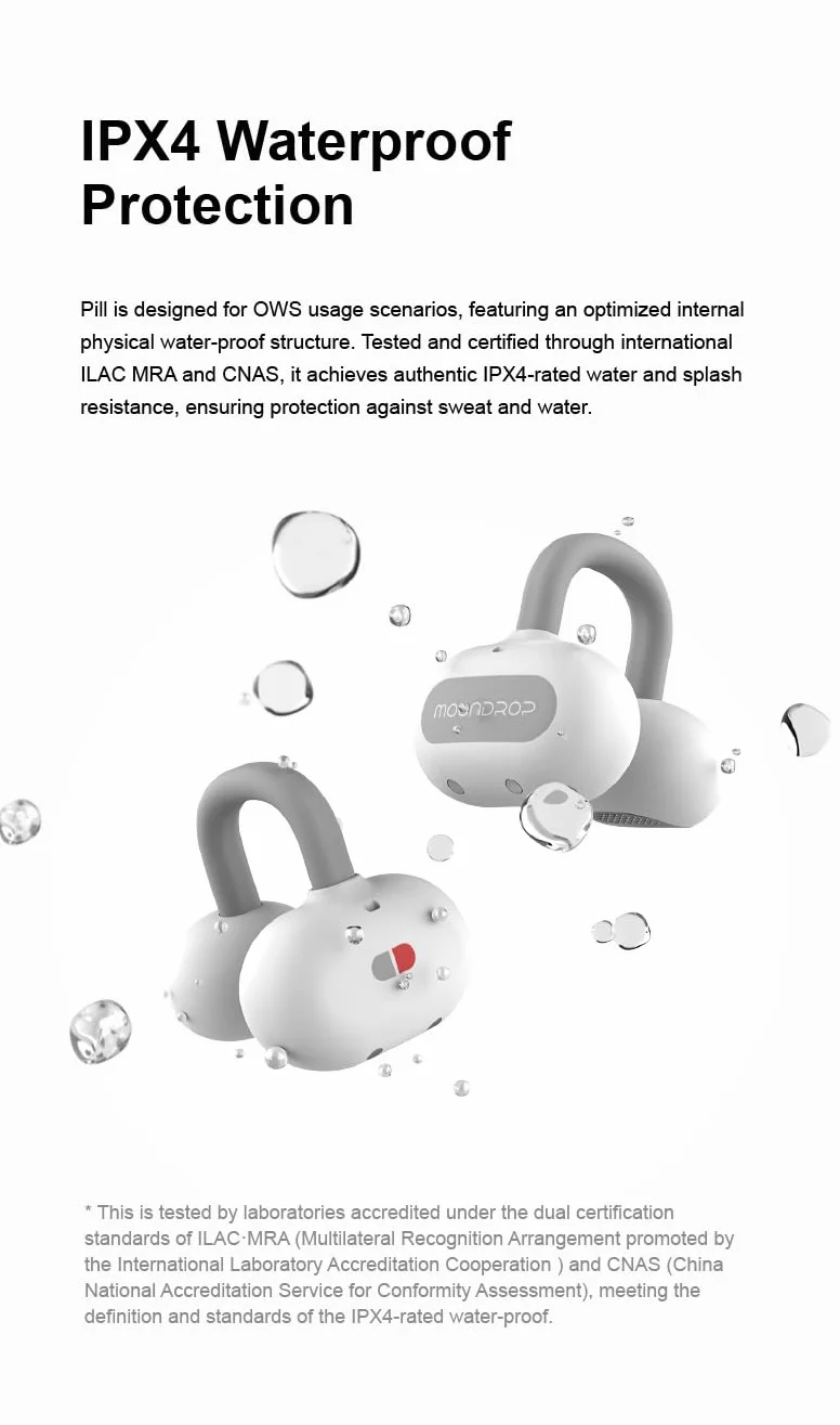 Moondrop Pill Słuchawki douszne Bluetooth 6.0 OWS wiszące słuchawki IPX4 otwarte zaczep na ucho bezprzewodowe słuchawki douszne wbudowane AI ENC MD-0WS-003 (czarne)