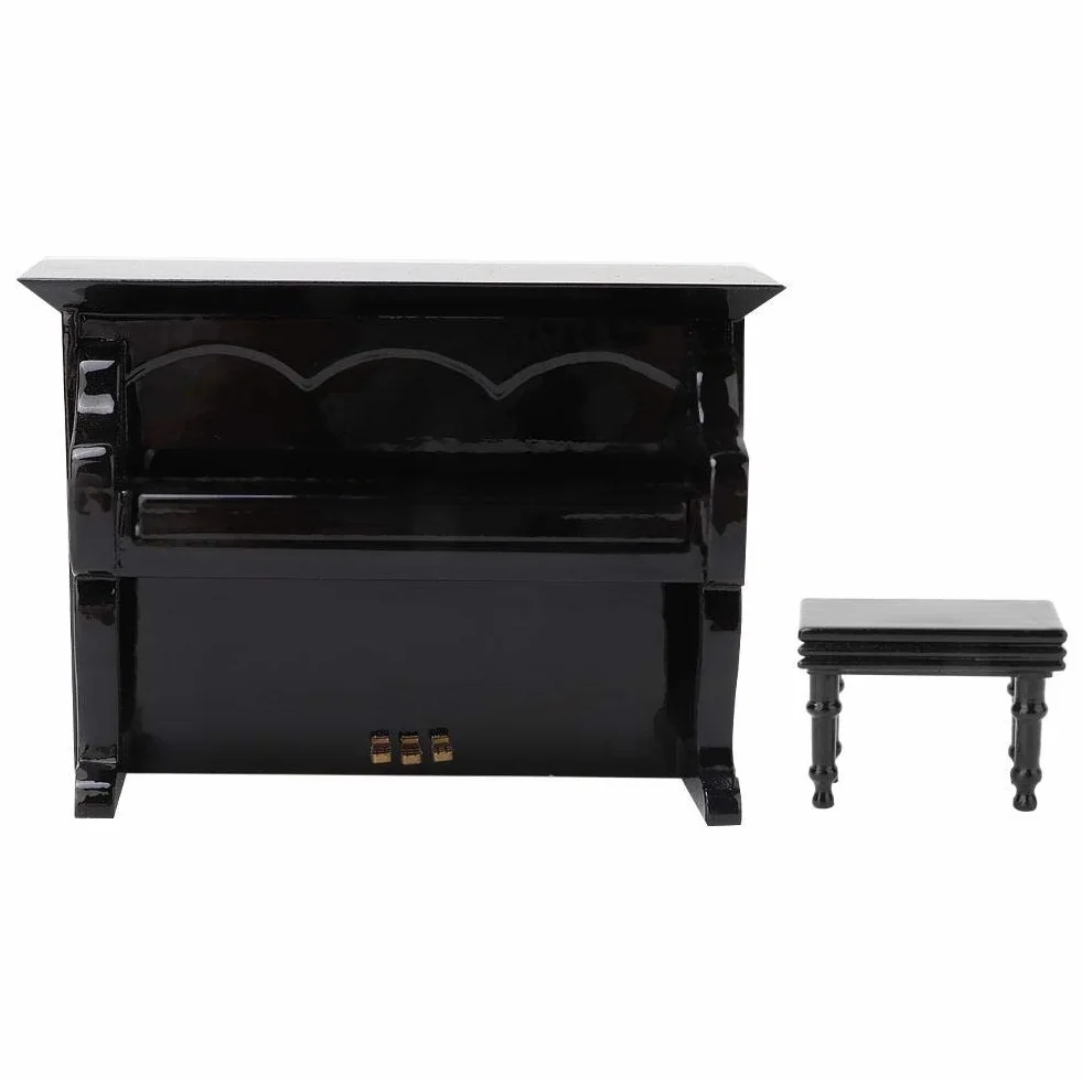 Mini pianino miniaturowe drewno pianino model z małym taboretem instrument muzyczny model muzyczny dekoracja domu ornamenty