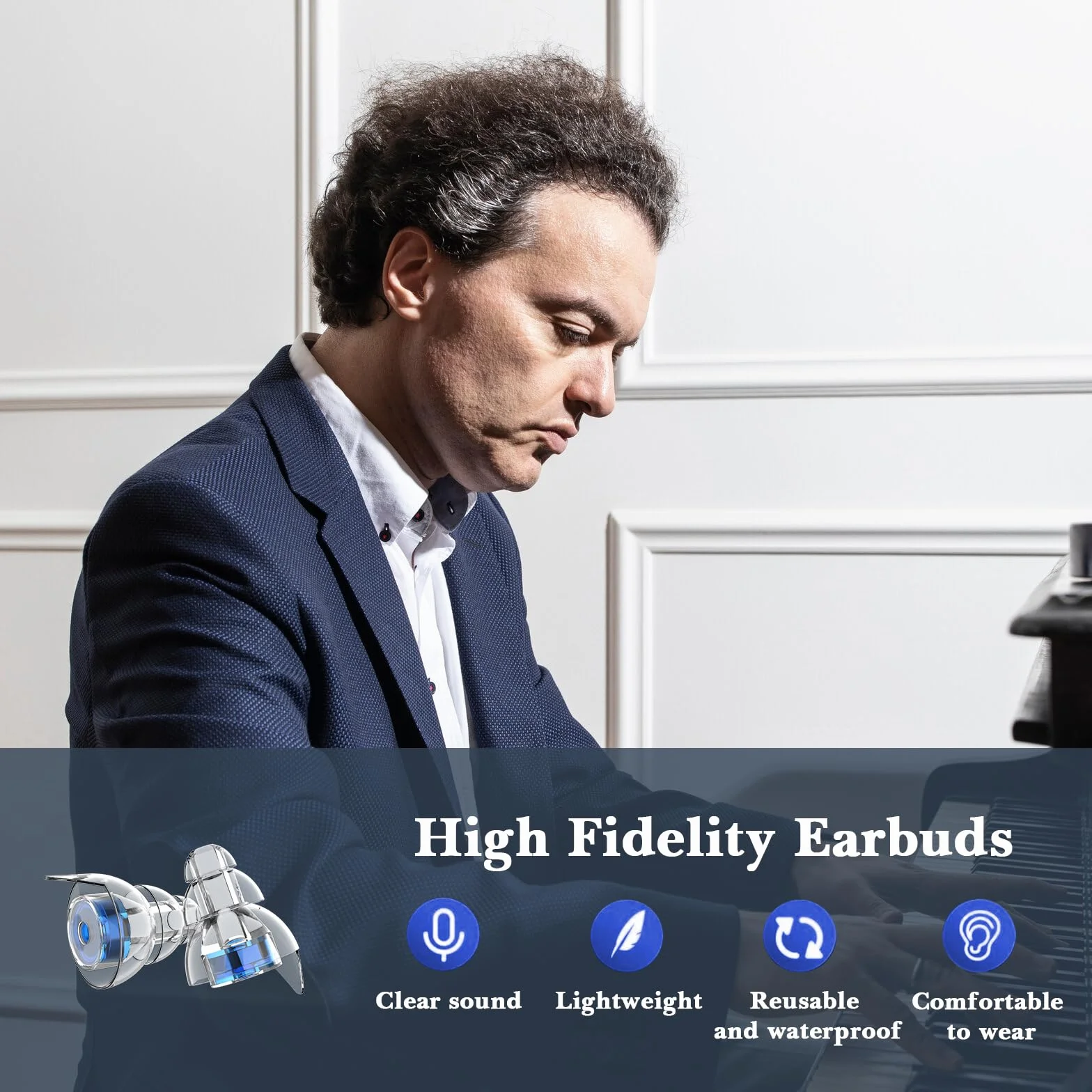 Adorila 2 pary zatyczek do uszu koncertowych High Fidelity, silikonowe zatyczki do uszu z redukcją szumów, zatyczki do uszu z ochroną słuchu dla muzyków, na festiwal, perkusistów, imprezy raves,