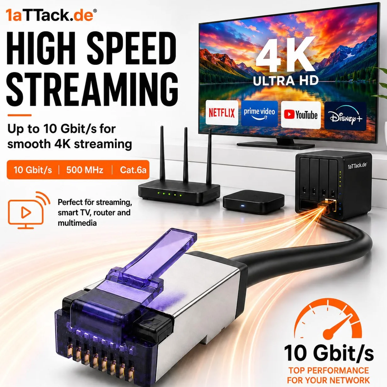 1aTTack.de - 0,15 m - 5 sztuk CAT6a kabel sieciowy RJ45 LAN kabel krosowy Ethernet S/FTP PiMF 10 Gbit/s 500 MHz Superflex Soft-PVC Gigabit kompatybilny z Cat7 Cat6 Cat5e czarny