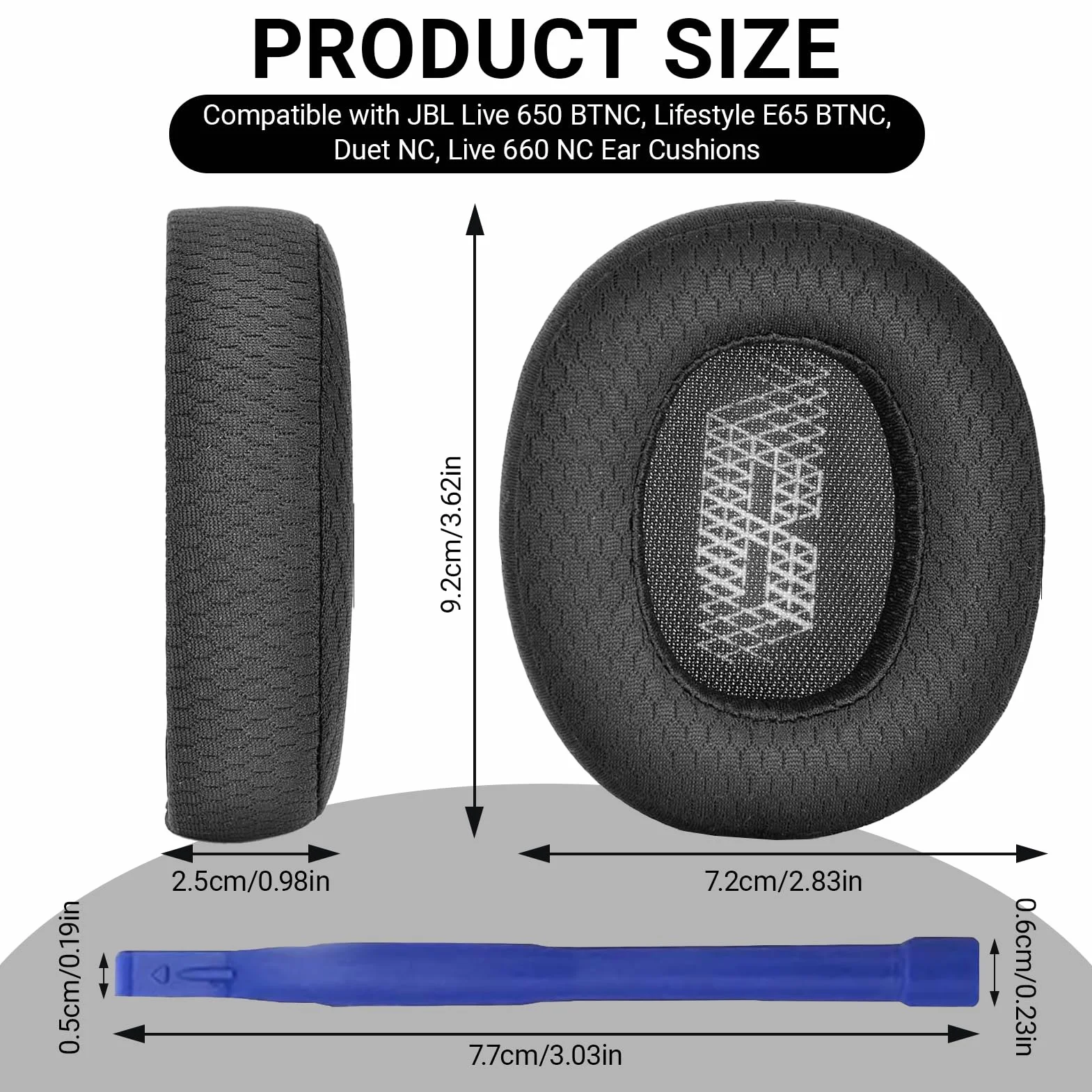 1 para wymiennych nauszników do słuchawek JBL E65 (E65BTNC)/Live 650 (650NC 650BTNC)/Live 660 (660NC 660BTNC)/Duet NC, miękka skóra i pianka memory, wymienne nauszniki (Net Black)