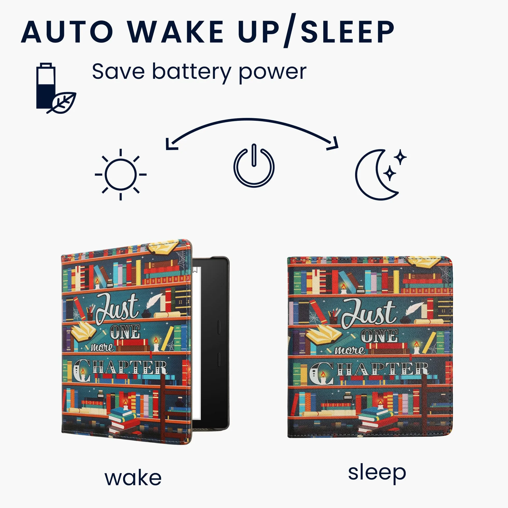 kwmobile Etui kompatybilne z Amazon Kindle Oasis 10. generacji - etui PU pokrowiec z paskiem - biblioteka Motto wielokolorowe