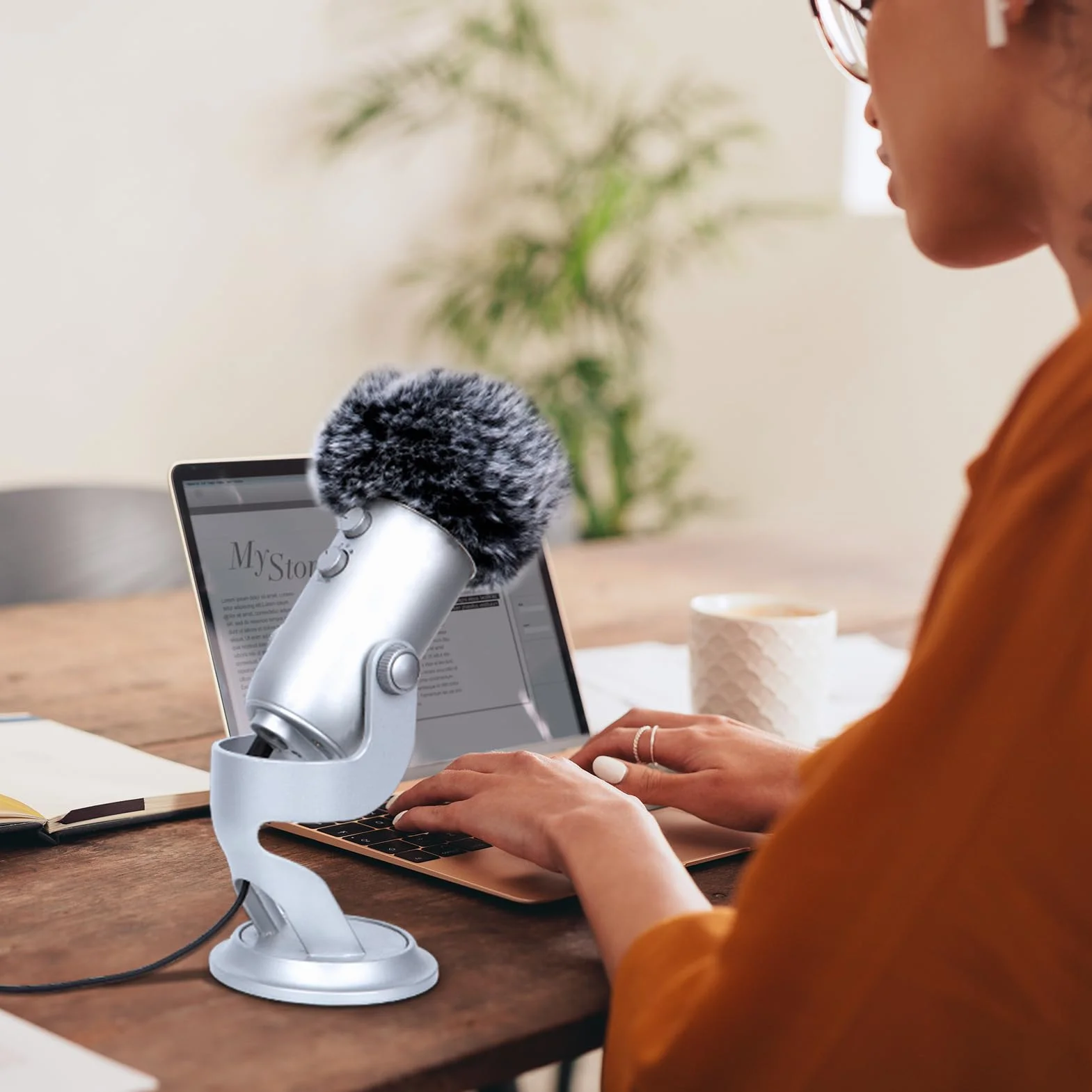 Piankowa osłona przednia mikrofonu z futrzaną osłoną - osłona przeciwwiatrowa mikrofonu Pop Filtr do mikrofonu Blue Yeti, Blue Yeti Pro USB (2 szt.)