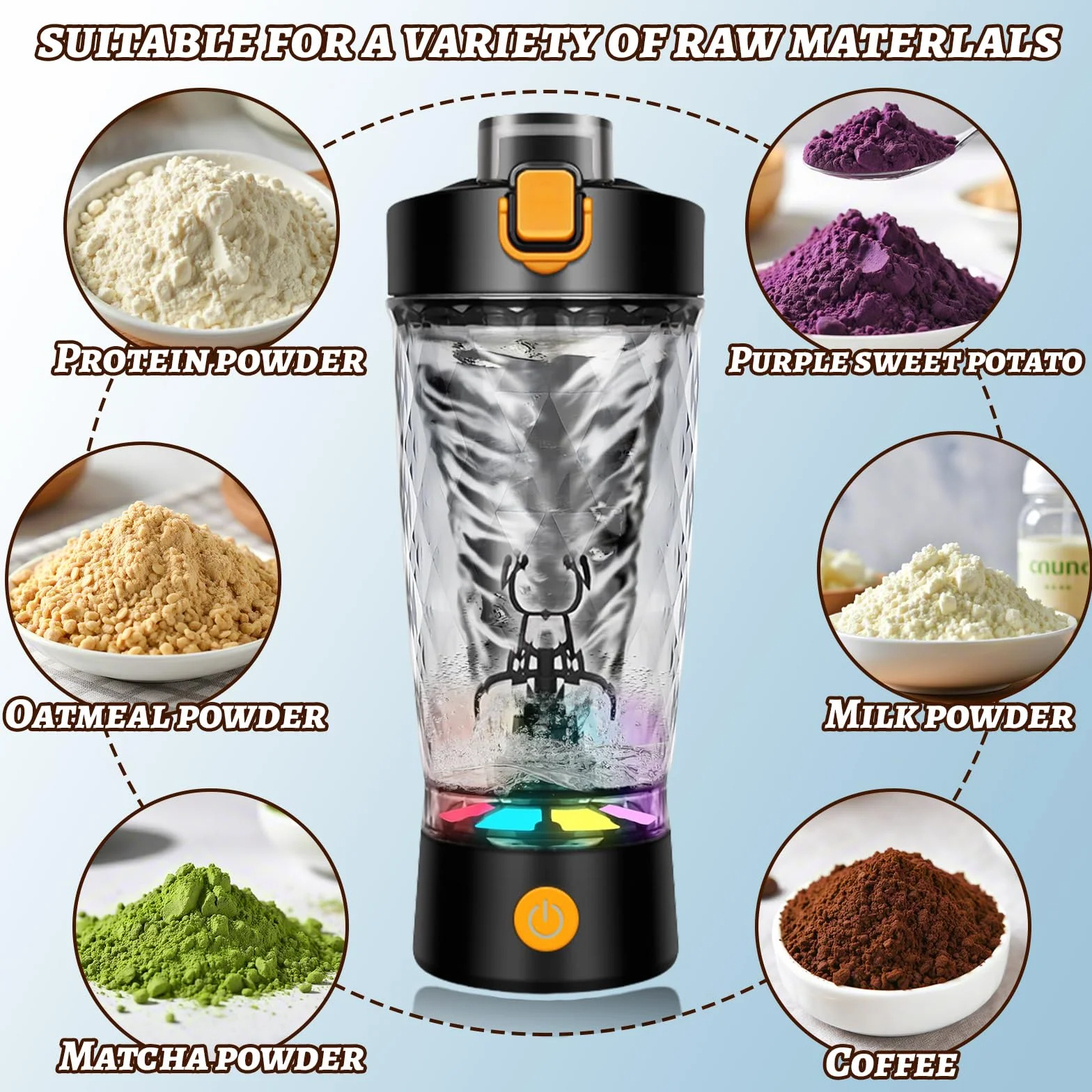 flintronic Elektryczny shaker do białek, 650 ml, elektryczny shaker do białek, automatyczny mikser do białek, ładowanie USB C, shaker do koktajli proteinowych, zamiennik posiłków, bez BPA