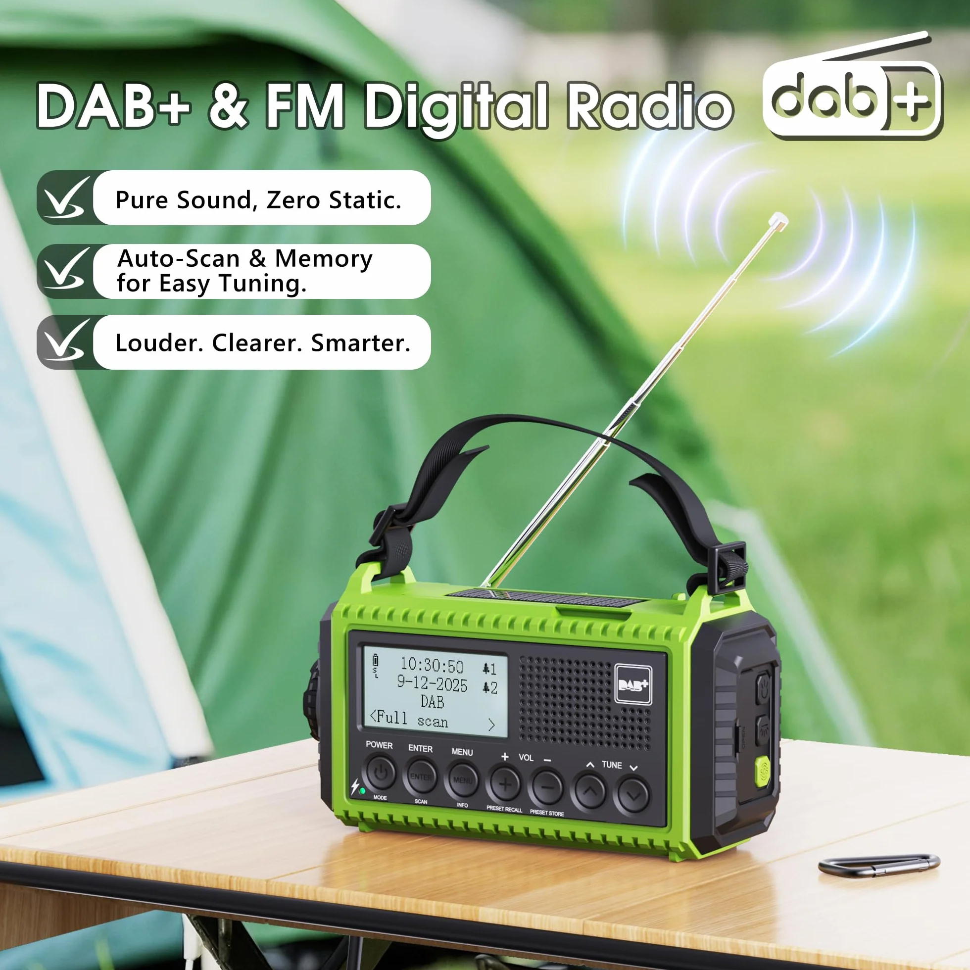 Radio korbowe DAB przenośne radio, radio korbowe z funkcją ładowania telefonu komórkowego, radio UKW/DAB Plus, akumulator 5000 mAh, do ponownego ładowania, awaryjna korbka radiowa, z latarką LED i lampką do czytania, alarm SOS na kemping