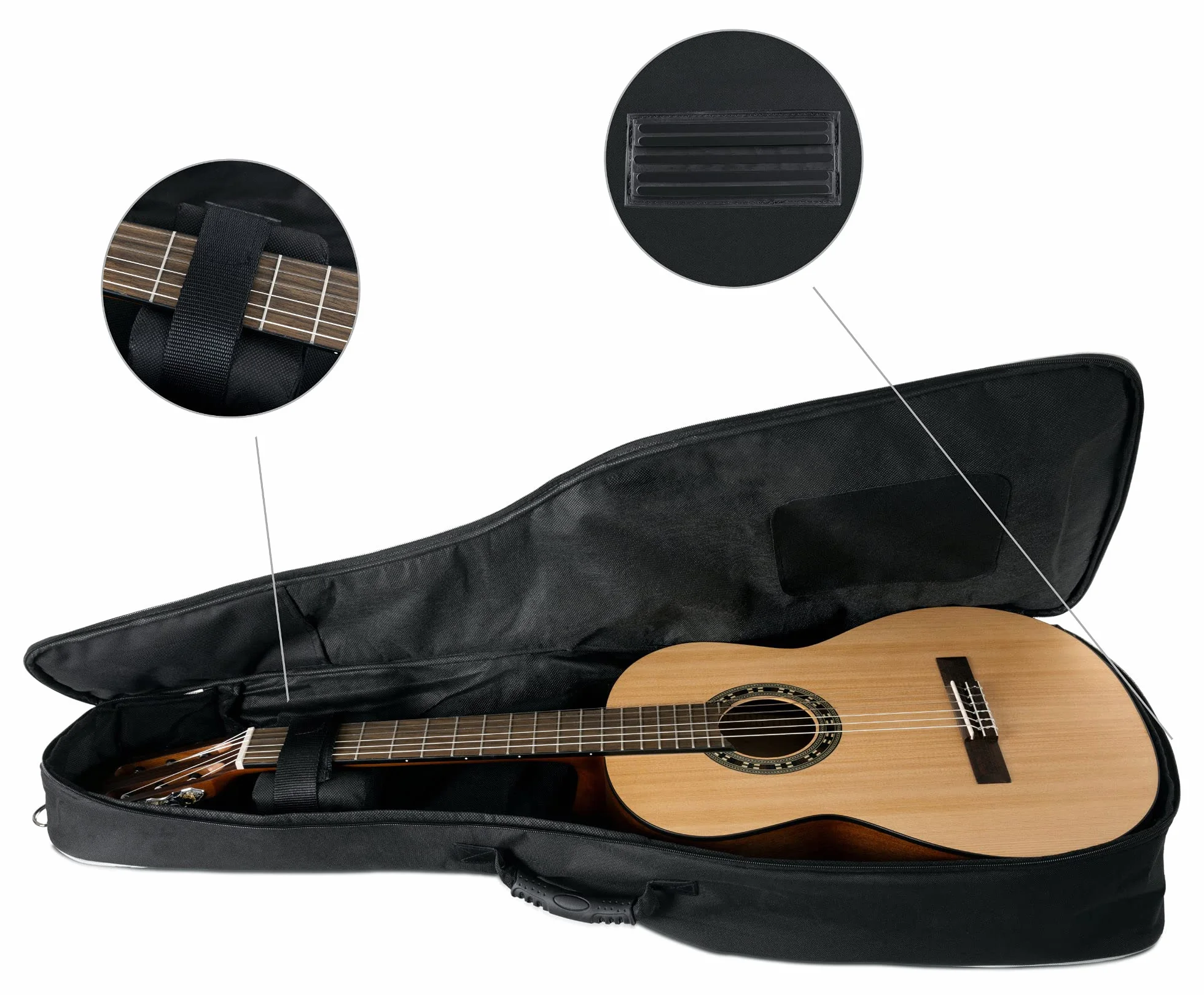 Rocktile Klasyczna torba na gitarę 3/4 i 7/8 (wyściełana torba Gigbag, zestaw plecakowy, 2 kieszenie zewnętrzne), czarna