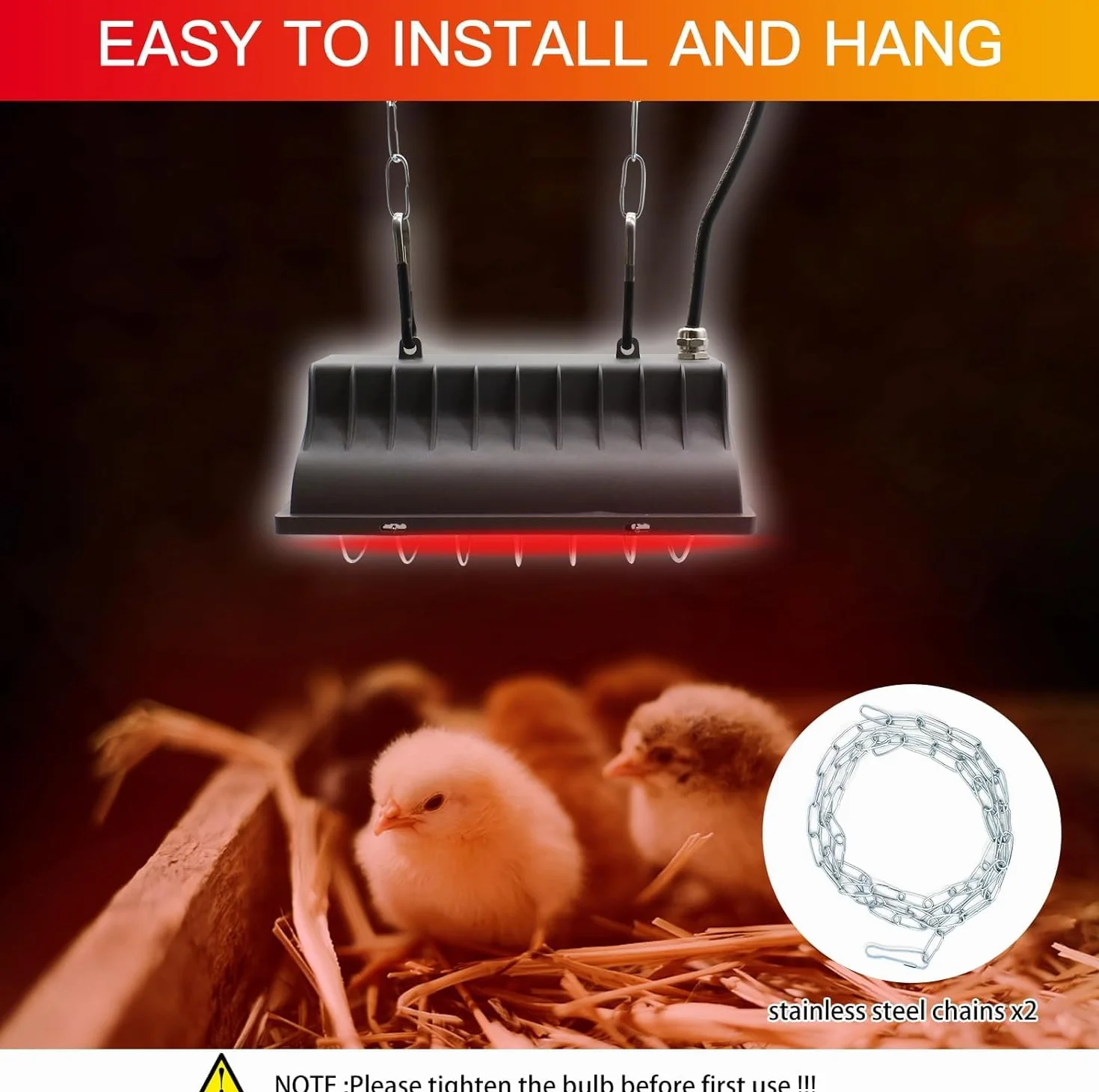 HEYOUTH Lampa grzewcza dla drobiu, podgrzewacz kurczaków, podgrzewacz kurnika, stała temperatura, do hodowli piskląt, kaczek, przepiórek i ptaków (250W)
