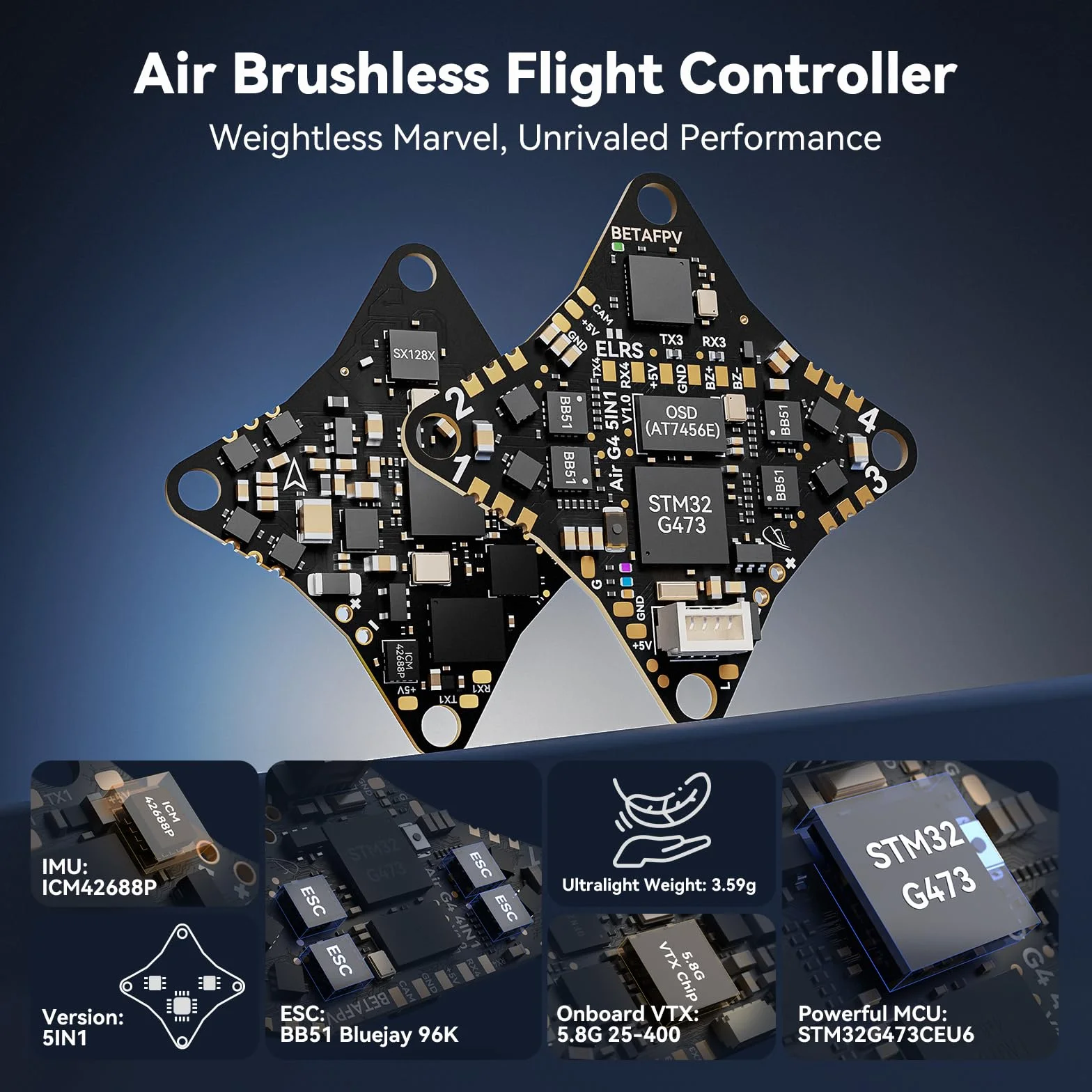 BETAFPV Air65 bezszczotkowy, 4-osiowy, ultralekki, 65-milimetrowy mikro dron zdalnie sterowany z silnikiem G473 5w1 Air, kamerą FPV C03, silnikami 0702SE II 27000KV