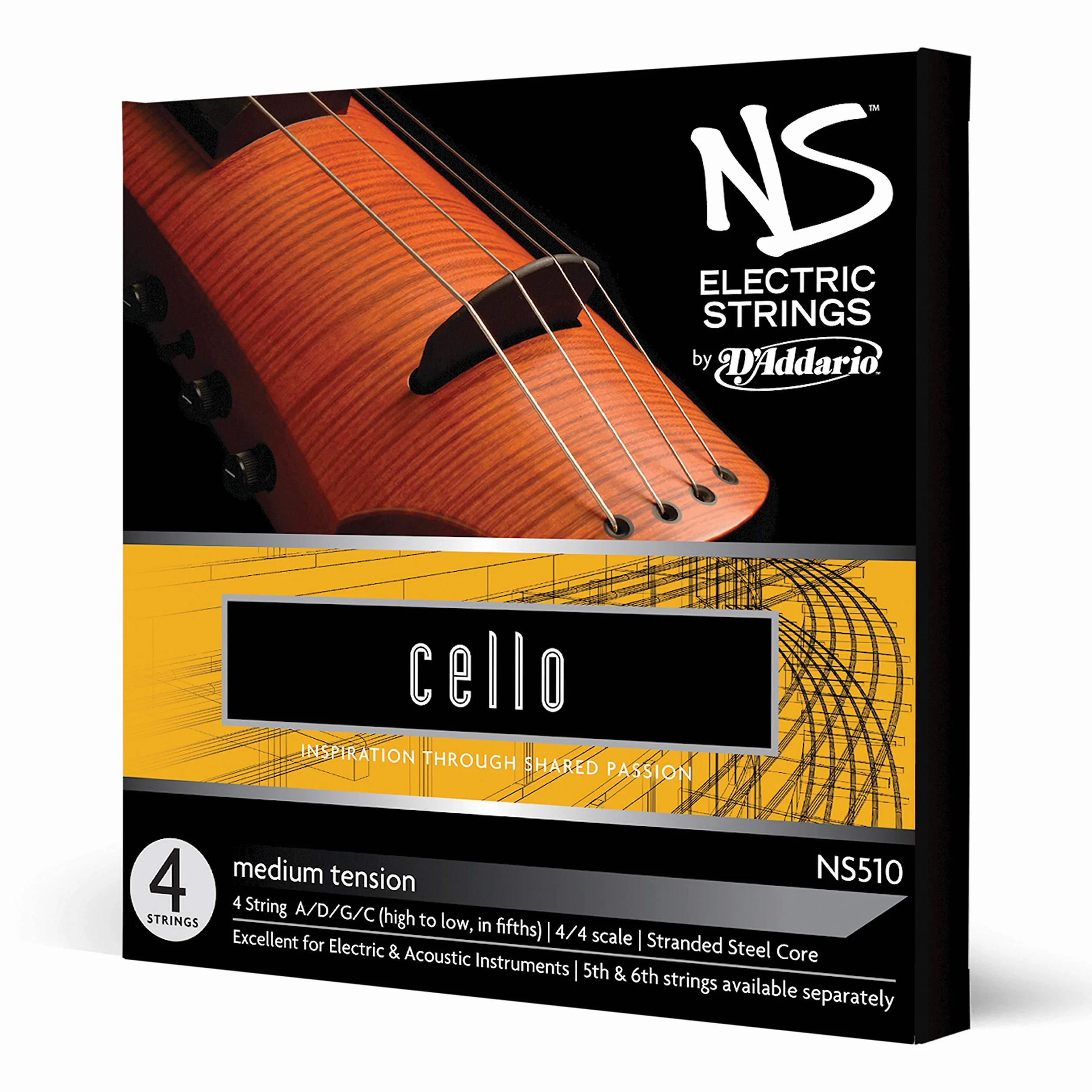D'Addario elektryczny zestaw strun do wiolonczeli 4/4 średniego napięcia
