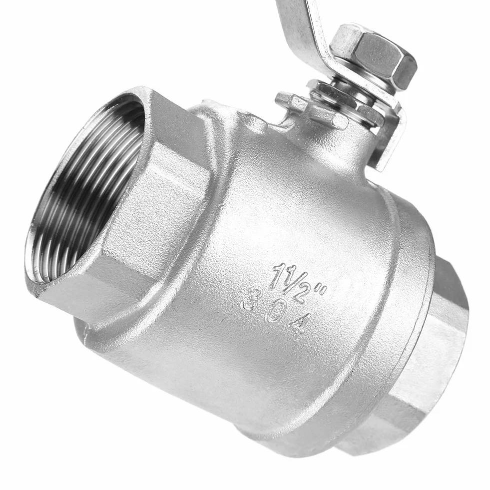 Dwuczęściowy, Pełny Port żeński, 2 Nierdzewny Zawór Kulowy Zawór Kulowy Gwintowany 1-1/2 "DN40 1000 WOG 304 Stal Nierdzewna z Wytrzymałym Niebieskim Uchwytem Izolacyjnym z Winylu