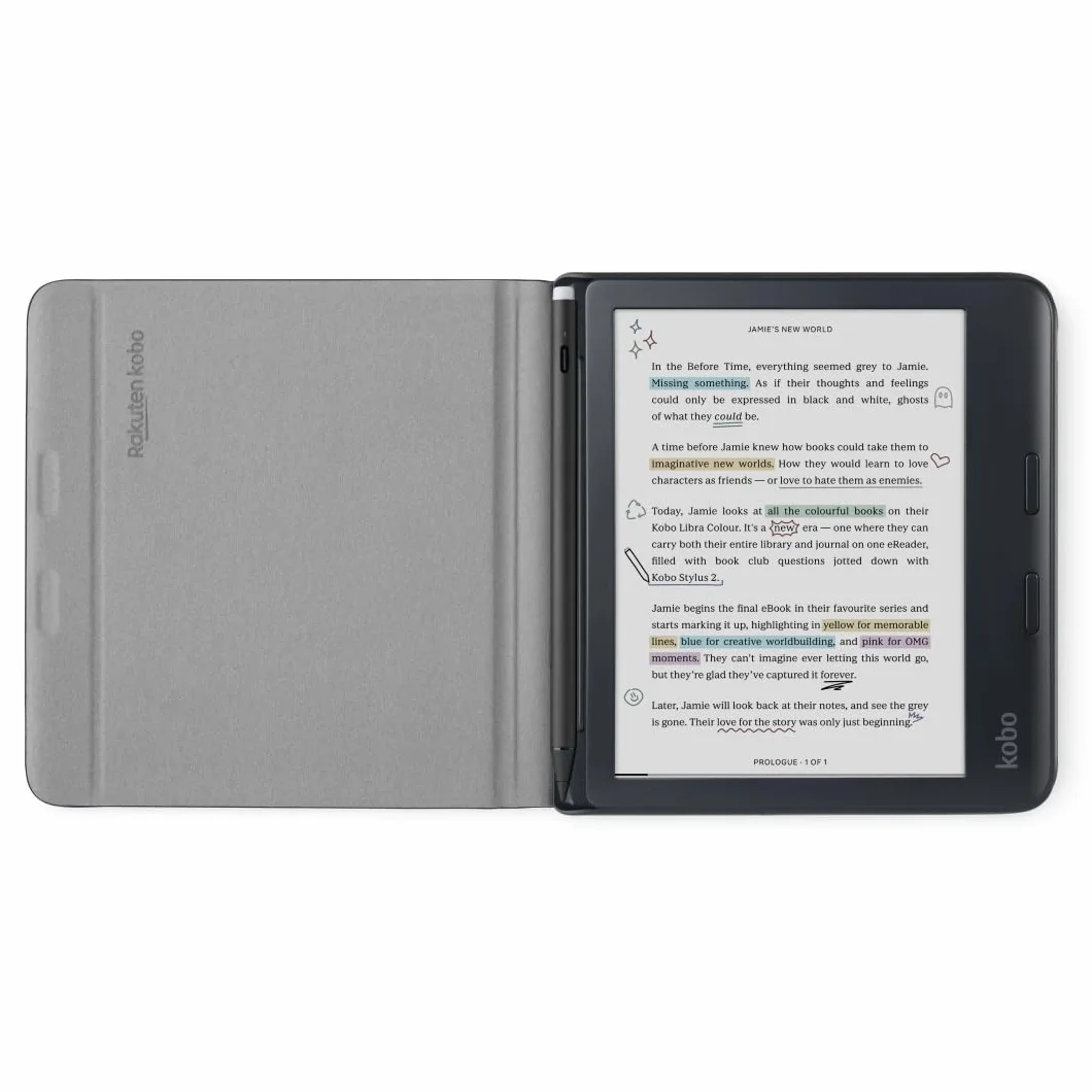 Kobo Libra Kolorowe etui do spania, czarny notatnik, technologia uśpienia/budzenia, wbudowany stojak 2-kierunkowy, wegańska skóra, kompatybilne z kolorowym czytnikiem e-booków Kobo Libra 17.8 cm