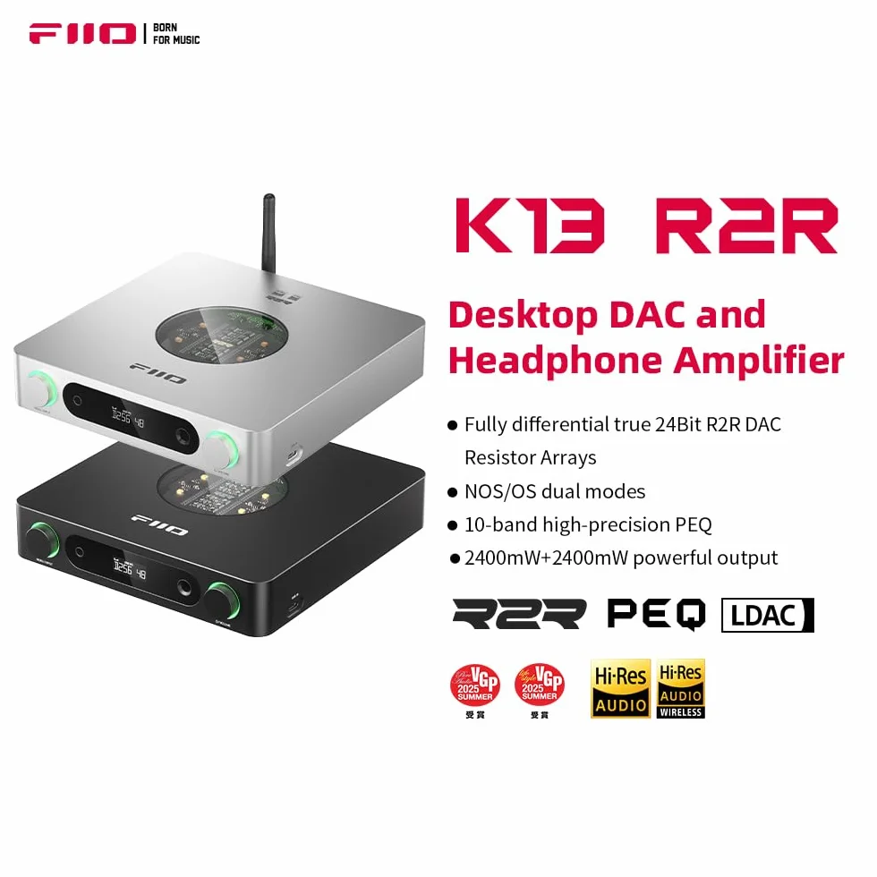 FIIO K13 Compact Desktop R2R Architektura DAC i wzmacniacz słuchawkowy (srebrny)