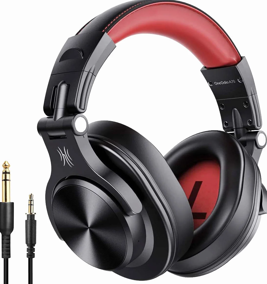OneOdio A70 Słuchawki Bluetooth Over Ear, przewodowe i bezprzewodowe słuchawki stereofoniczne z mikrofonem, 72 godziny odtwarzania CVC 8,0 Jack 3,5 mm i 6,35 mm, składane słuchawki do DJ do gitary