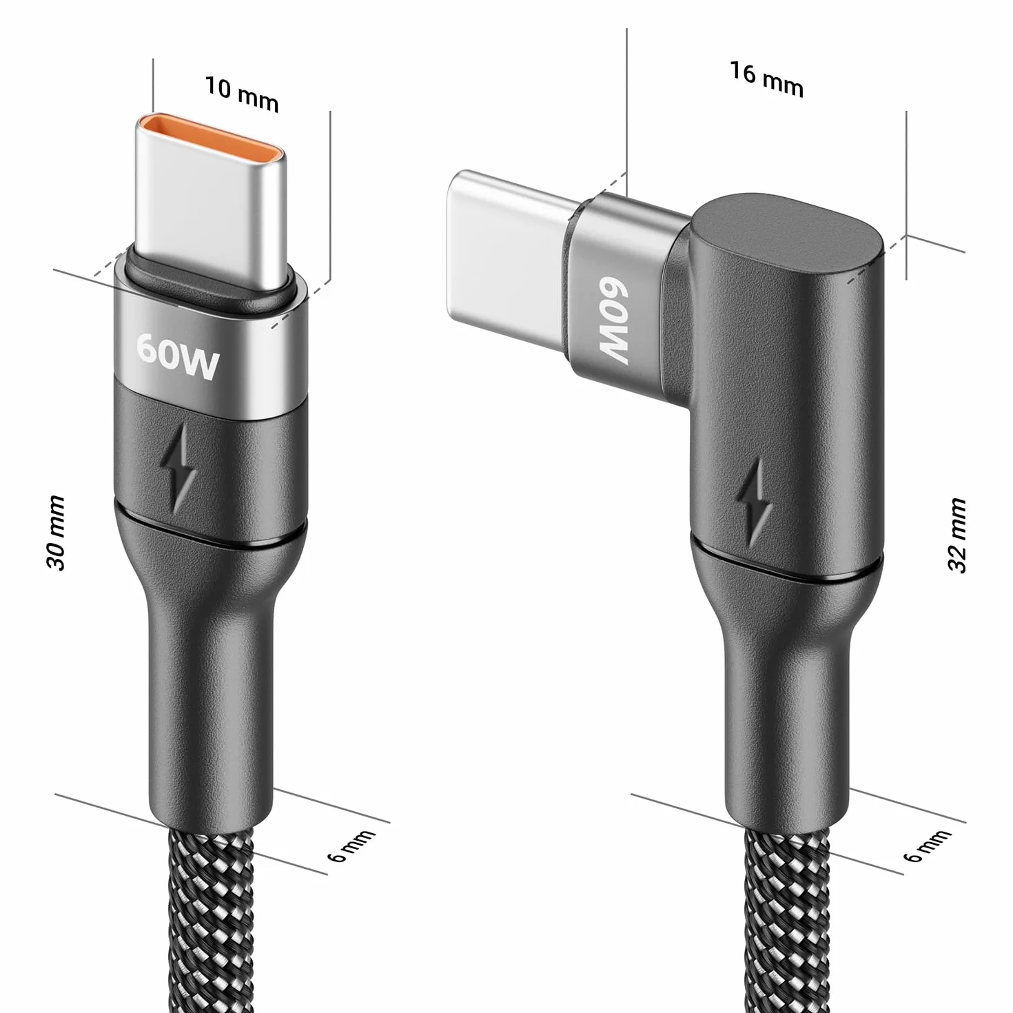 deleyCON 0,15m USB C Kabel Krótki Kątowy 90° (60W Kabel Szybkiego ładowania) USB-C na USB-C - Kabel do iPhone 17 16 15 Galaxy A16 A56 S25 S24 S23 Pixel iPad MacBook AirPods Tablet Carplay