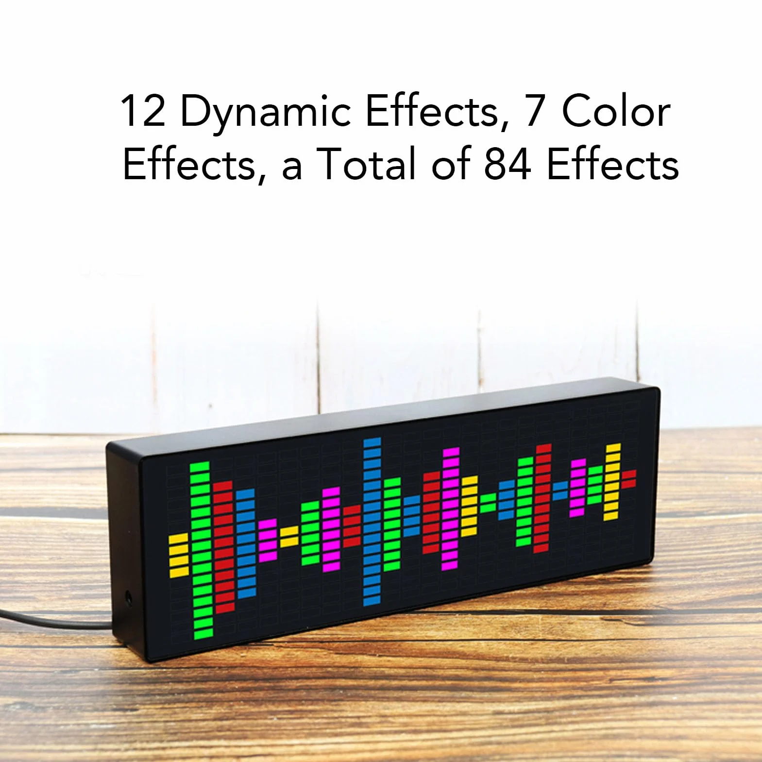 Cuifati RGB Music Spectrum Wyświetlacz, 84 Efekty, Konstrukcja ABS, Zasilana USB, 2 Style Czasowe, 3 Alarmy