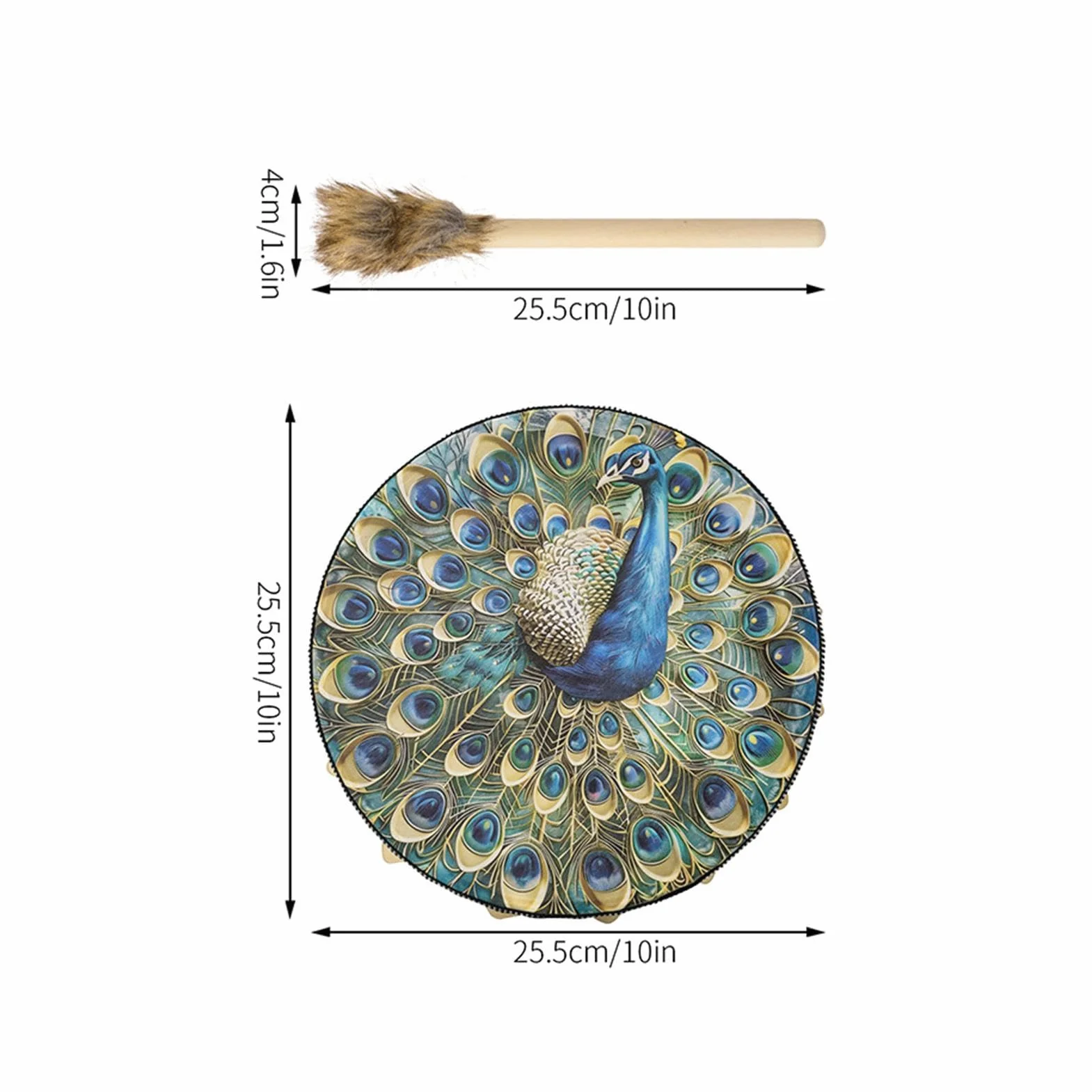 Bębny szamańskie | Bęben instrumentalny | Instrument duchowy, 25 cm, lekarz dźwiękowy, bęben, narzędzie szamańskie wzór ptaka, bęben szamański syberyjski, bębny muzyczne duchowe, krajowy instrument