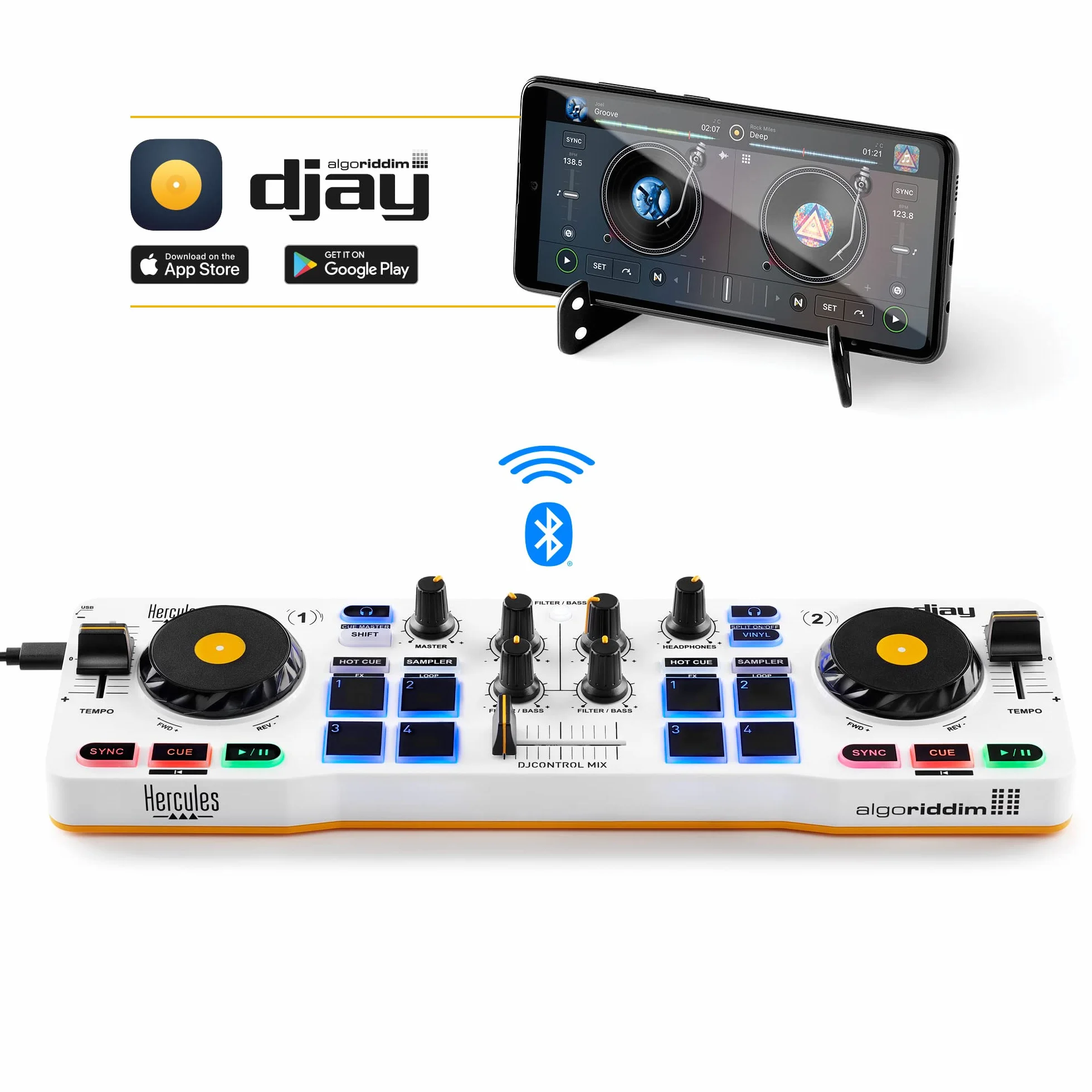 Hercules DJControl Mix Bezprzewodowy kontroler DJ Bluetooth 2-kanałowy