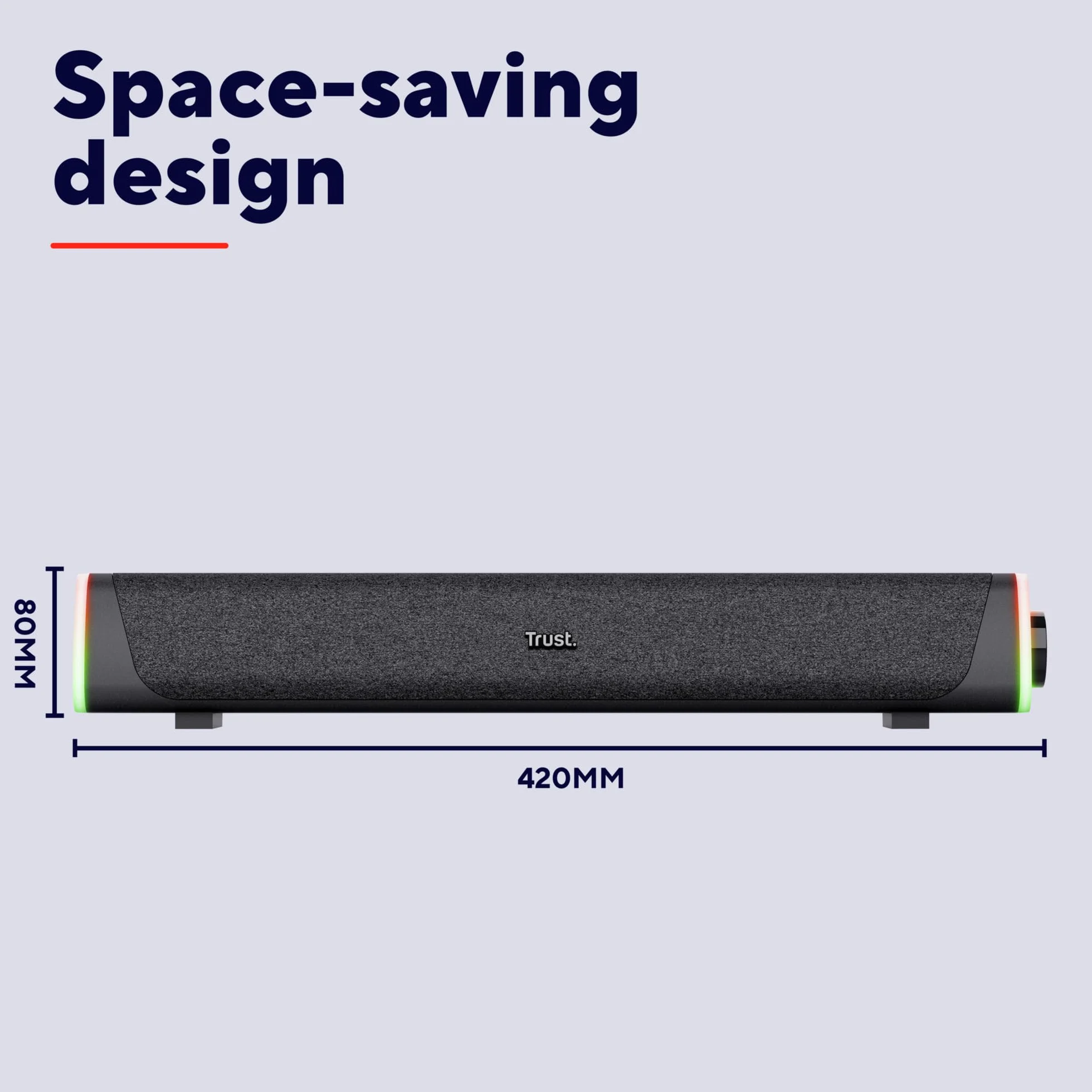 Trust Liro Soundbar do Komputera i Laptopa, Kompaktowy Głośnik Stereo LED RGB Zasilany przez USB, Moc Szczytowa 12W, Połączenie Audio Jack 3,5 mm, Podświetlane Głośniki PC, Czarny
