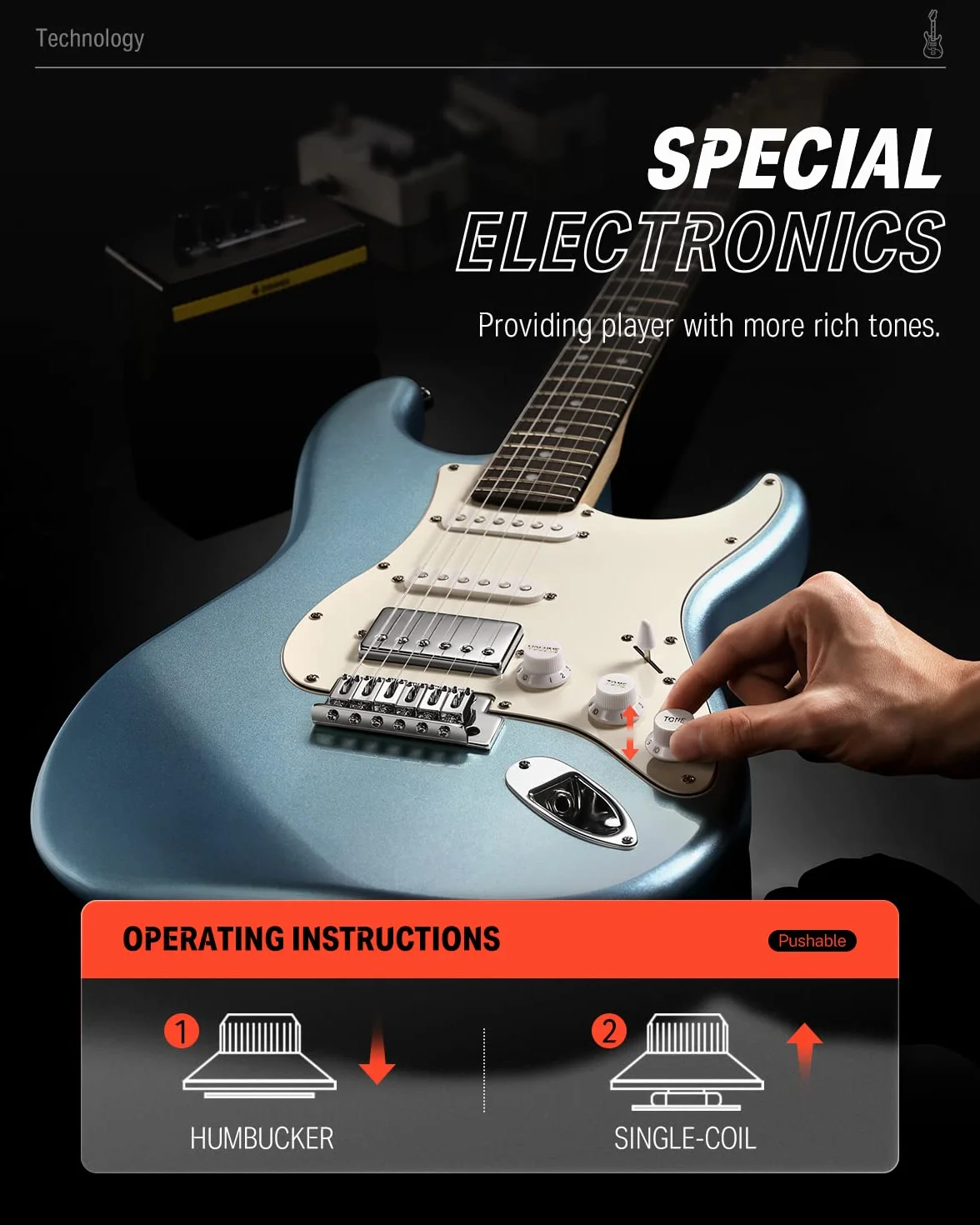 Donner Gitara elektryczna, 99 cm, zestaw, HSS, rozdzielacz cewki, DST-152R, dla początkujących, ze wzmacniaczem, torbą, kapo, paskiem, struną, strojnikiem, kablem, kostkami, metaliczna niebieska