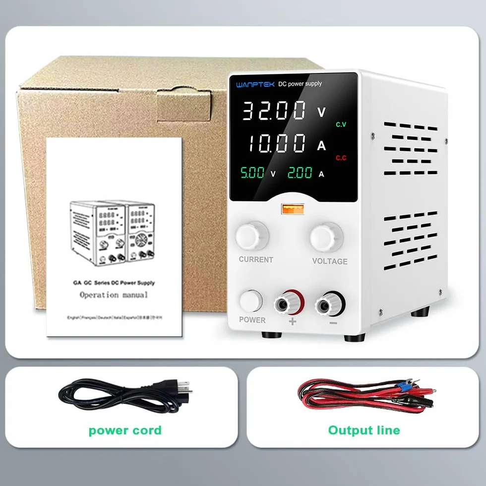 Zasilacz laboratoryjny 30 V, 10 A, zasilacz laboratoryjny z 4-cyfrowym wyświetlaczem LED, regulowany zasilacz impulsowy, przycisk nadajnika DC, zasilacz z szybkim ładowaniem USB