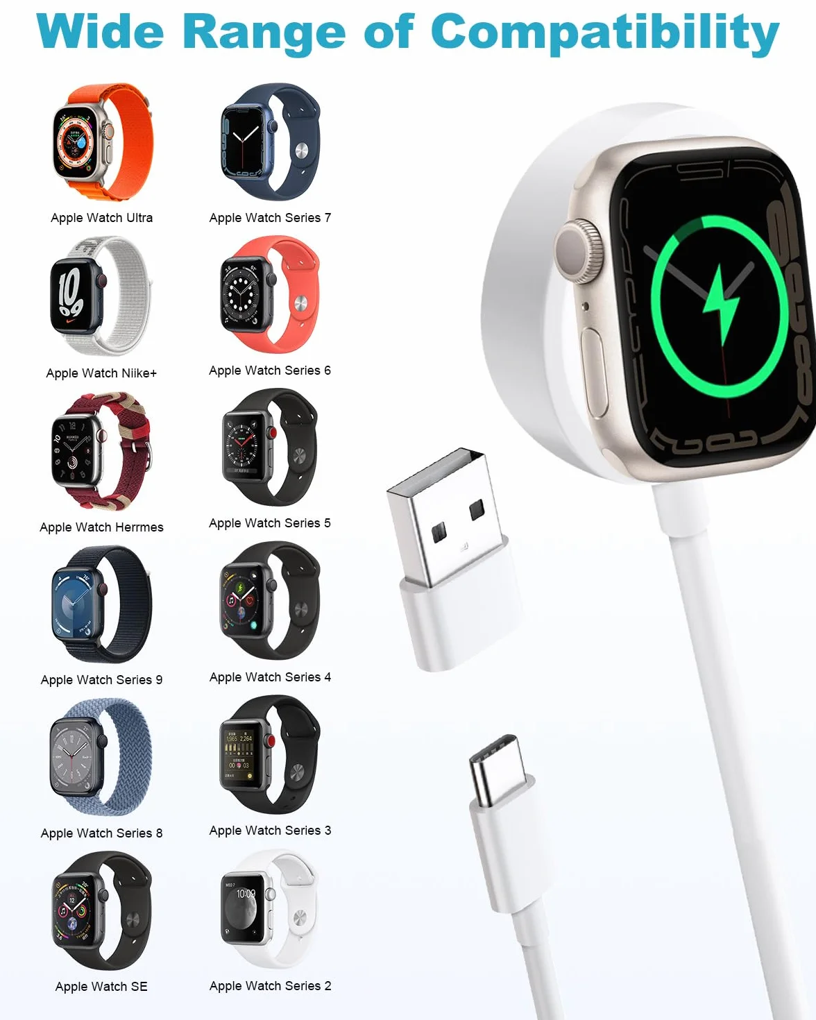 Kabel do ładowania Apple Watch, ładowarka Apple Watch 2M USB-C magnetyczna stacja dokująca, kabel ładowarki Apple Watch do Apple Watch Seria 10/9/8/7/6/5/4/3/2/SE/Ultra