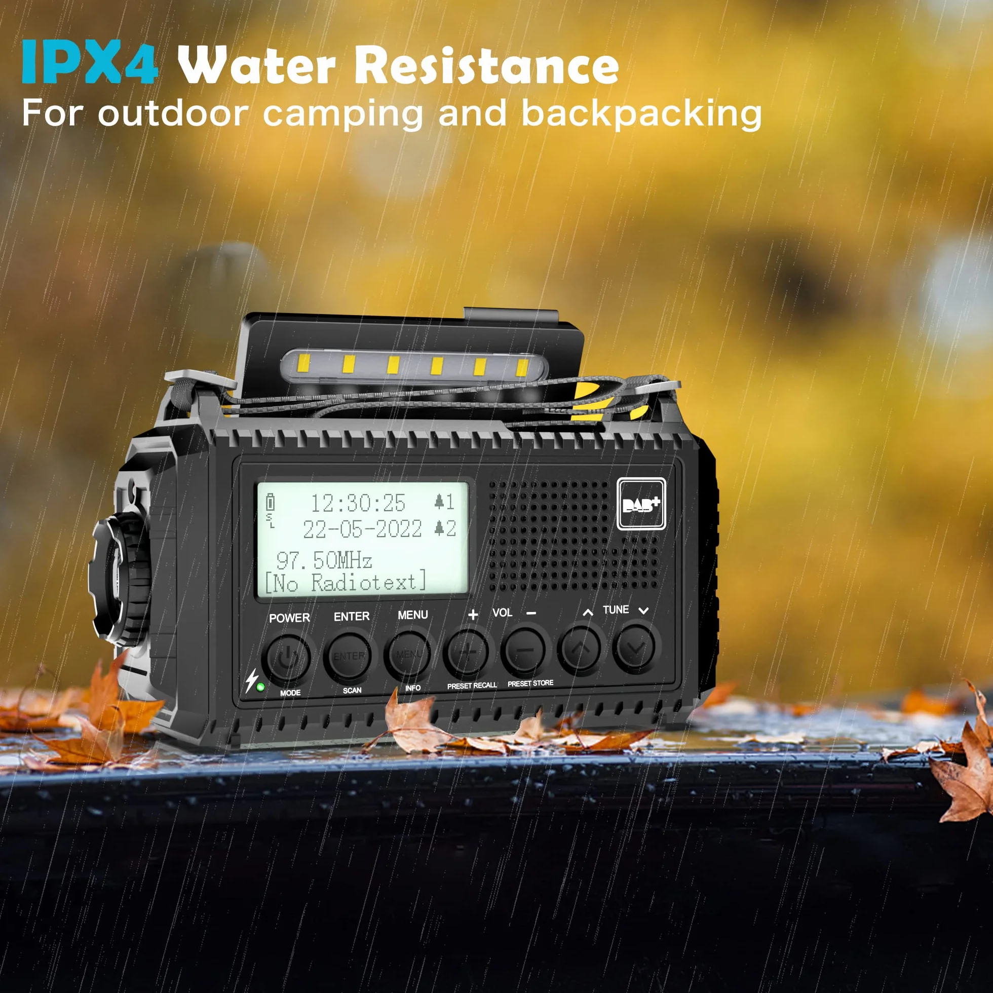Dab Wind Up Radio, 5000 mAh, zasilane energią słoneczną, radio awaryjne z alarmem SOS, radio korbowe z ładowarką USB, przenośne radio Dab z latarką, gniazdem słuchawkowym i budzikiem, na kemping