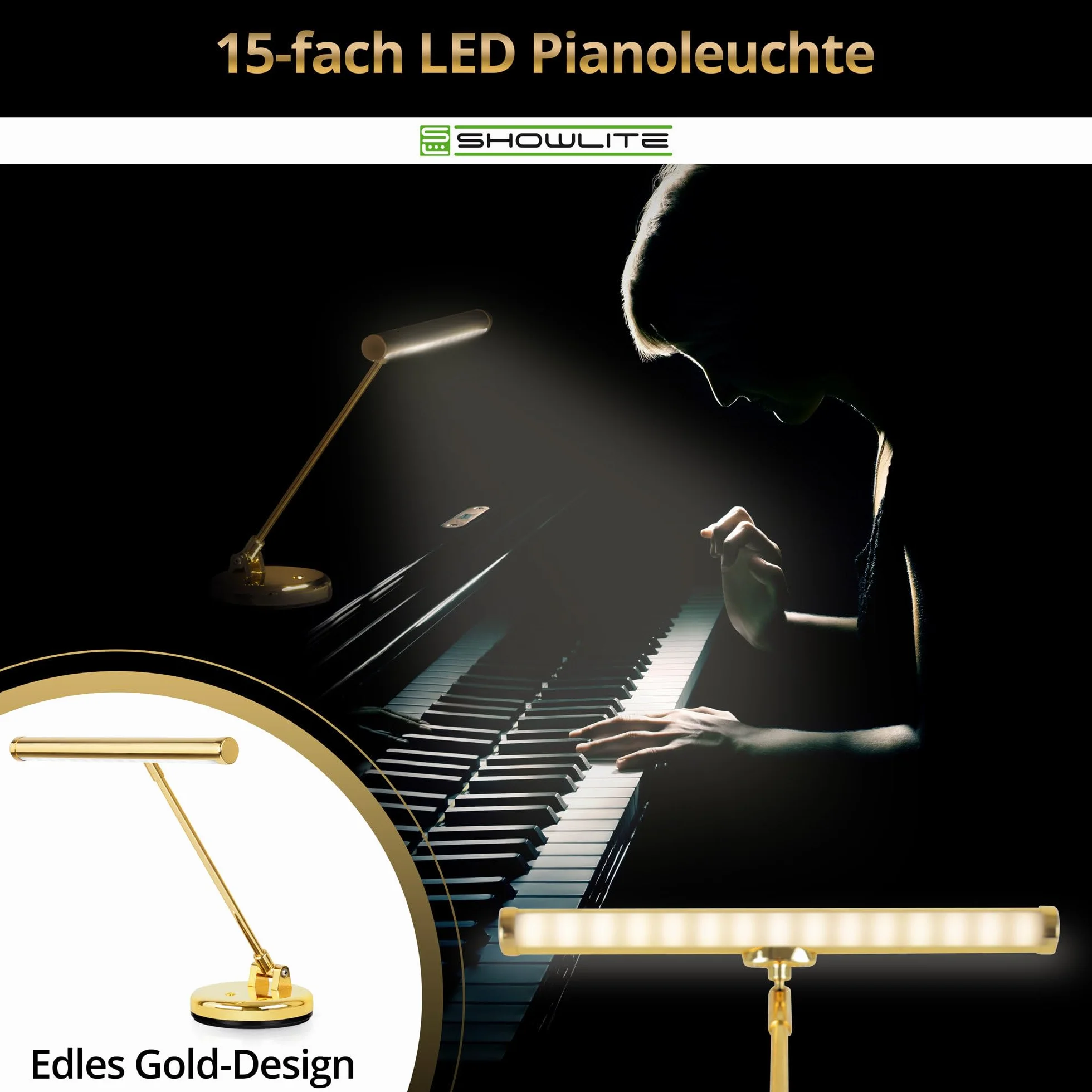 Showlite LED lampa fortepianowa złoty błyszczący