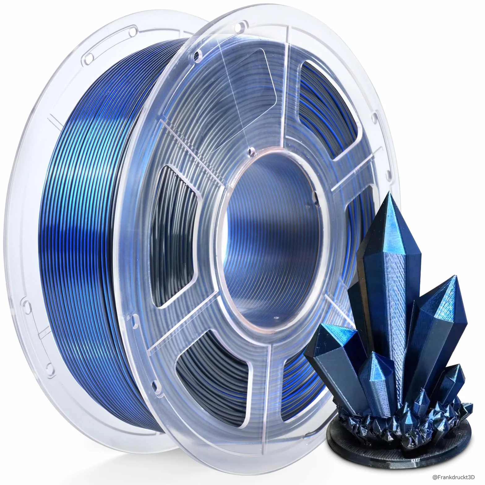 TECBEARS Jedwabny filament PLA 1,75 mm 1 kg, jedwabny dwukolorowy filament PLA do drukarki 3D, z jedwabiście gładkim wykończeniem, dokładność wymiarowa +/- 0,02, szpula 1 kg, czarny niebieski jedwab
