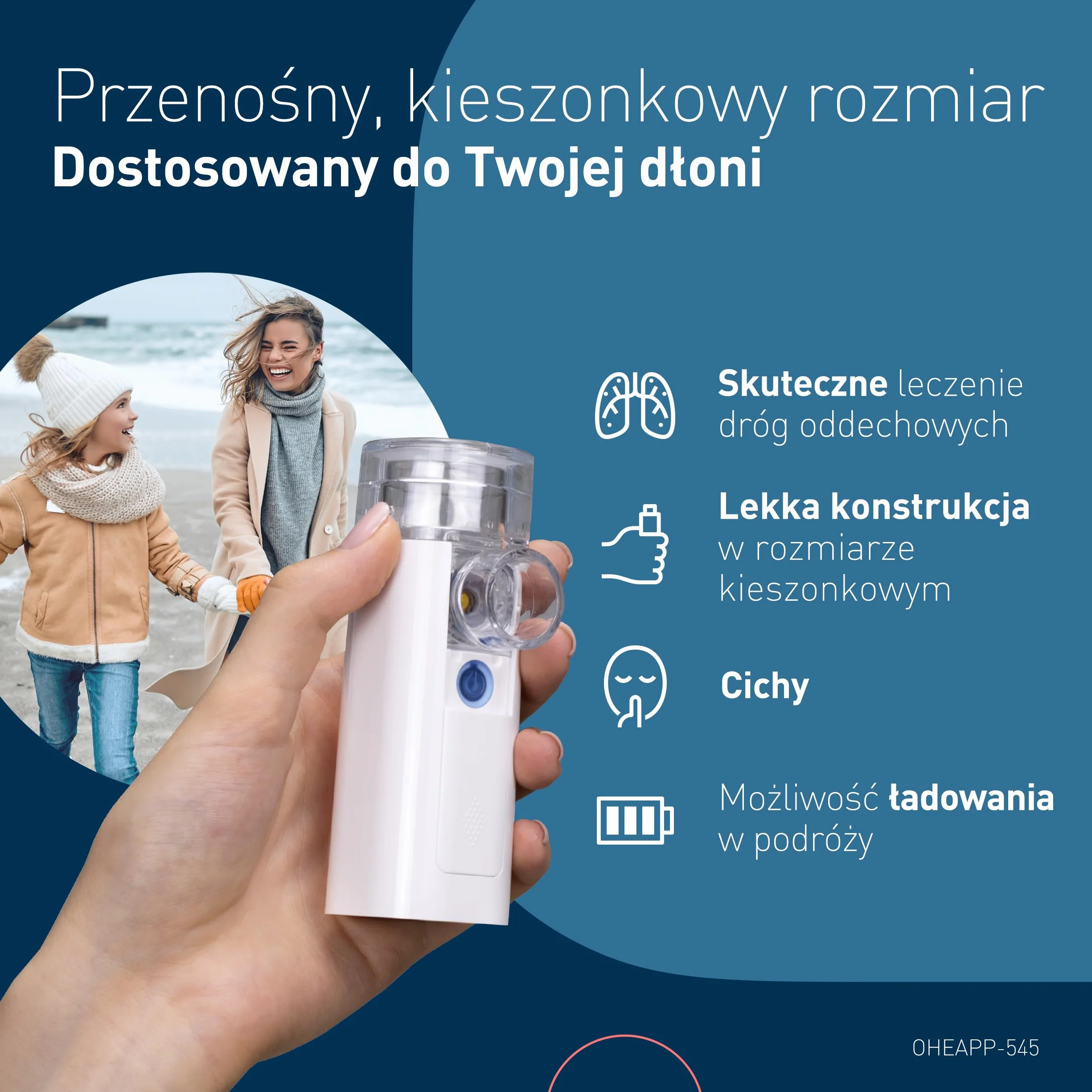 mini Air 360+ Dystrybuowany przez OMRON | Przenośny cichy nebulizator dla dorosłych i dzieci | Z dwoma rozmiarami maski i ustnikiem | Do łagodzenia kaszlu i przeziębienia | Ładowany przez Micro-USB