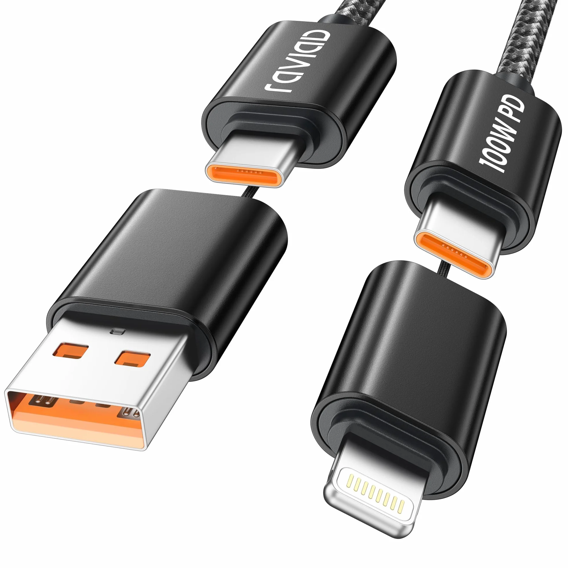 RAVIAD Multi kabel do ładowania [3 M] 4 w 1 wielokrotny kabel 100 W PD z USB C/USB A na Lightning/typ C, interfejs USB do ładowania dla iPhone 17/16/15/14 Pro, Samsung S25/S24/S23, MacBook, iPad