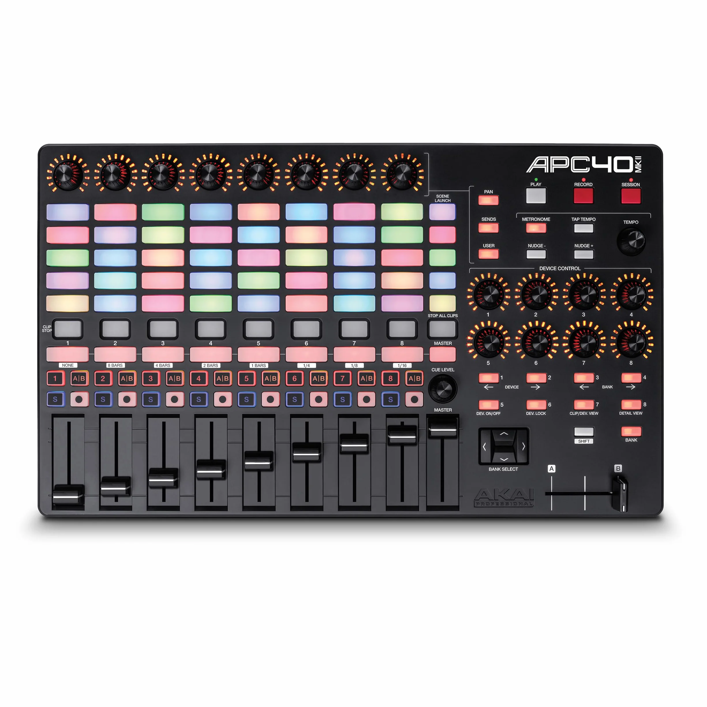 Akai Professional APC40 MKII - Kontroler MIDI USB, mapowanie 1:1 z Ableton Live Lite, Matryca do Klipów 5x8, Pokrętła i Fader, Pakiet Oprogramowania